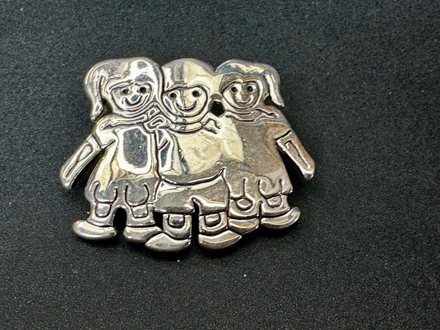 3 Children Kids Figure Cutout Silver Brooch Pin Signed by MJ