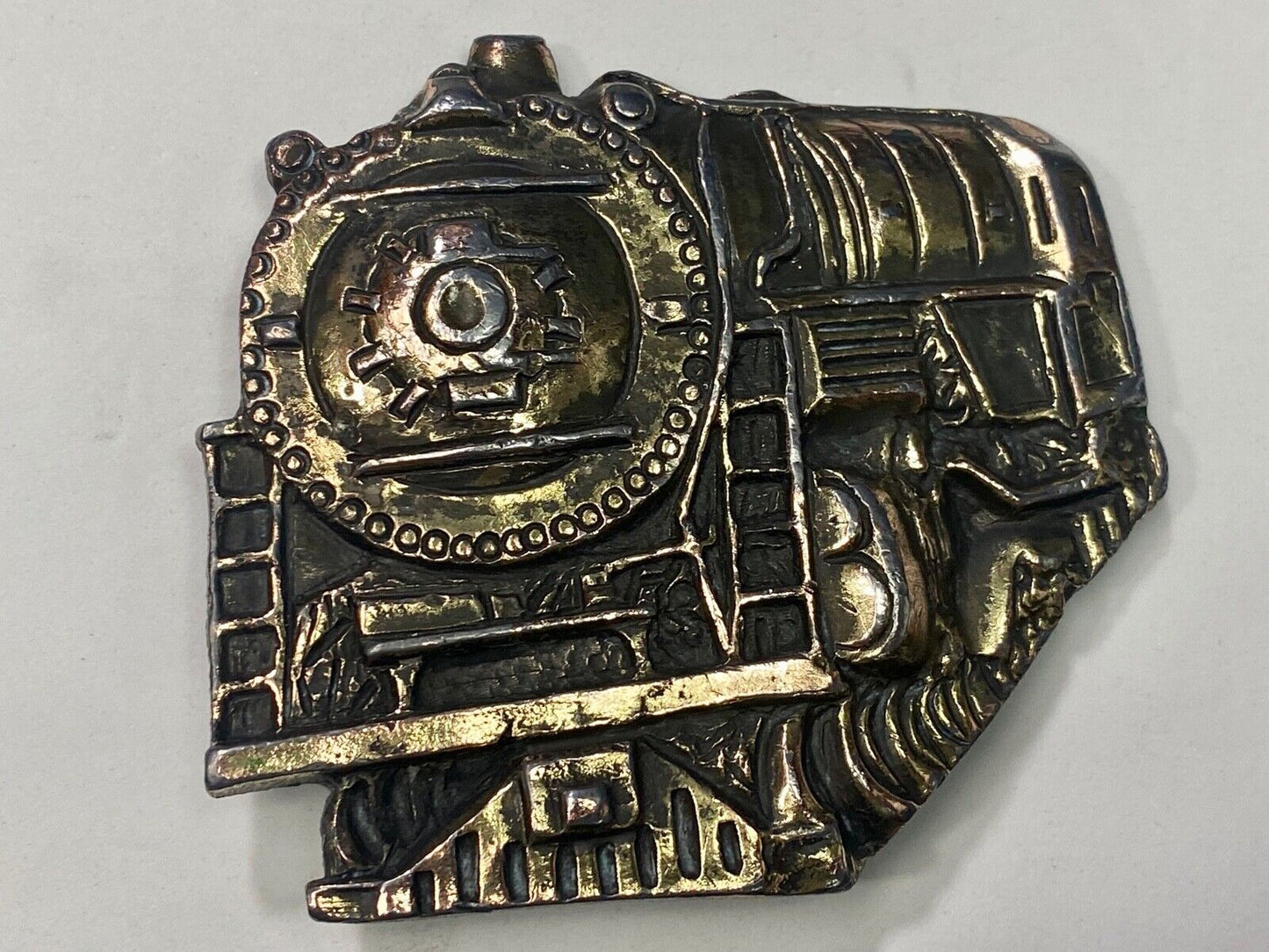 Vintage 1976 Train Locomotive Steam Engine Cut Out Brass Tone Belt Buckle