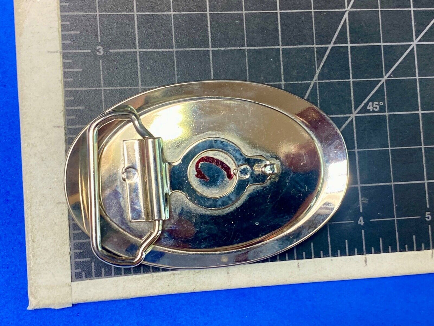 Vintage Eagle w/ arrows in claws western oval blue & cream enameled belt buckle