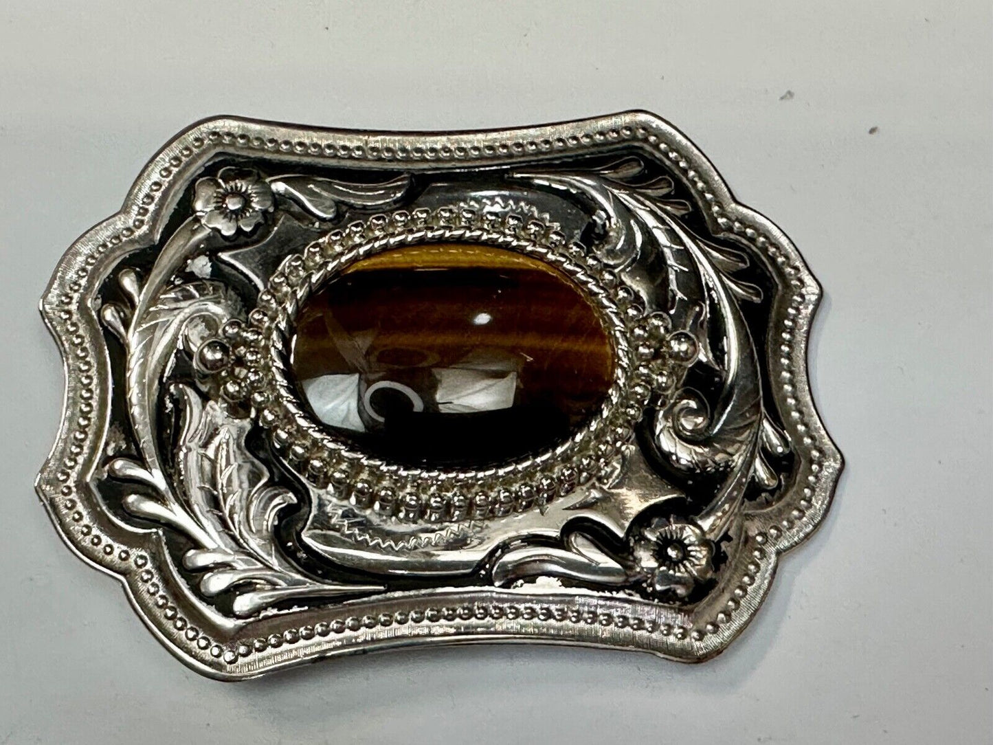 Tiger's Eye Vintage Horizontal Cabochon Cab Stone on Western Belt Buckle