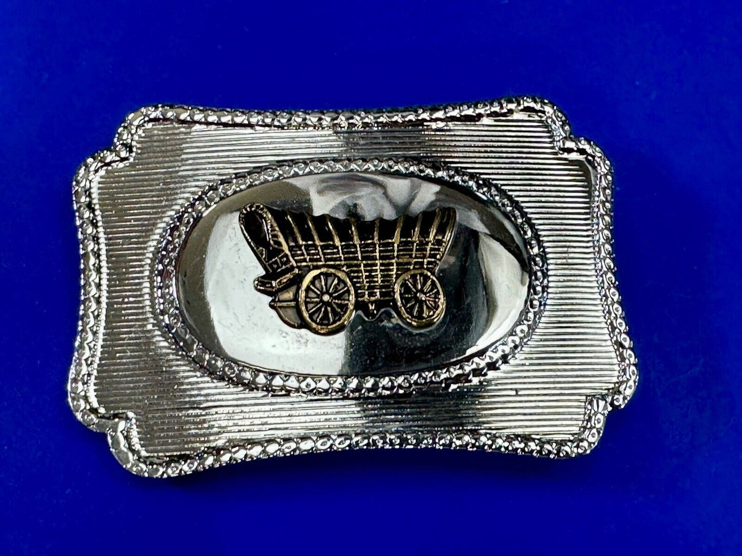 Vintage Covered Wagon - western two tone outlined belt buckle