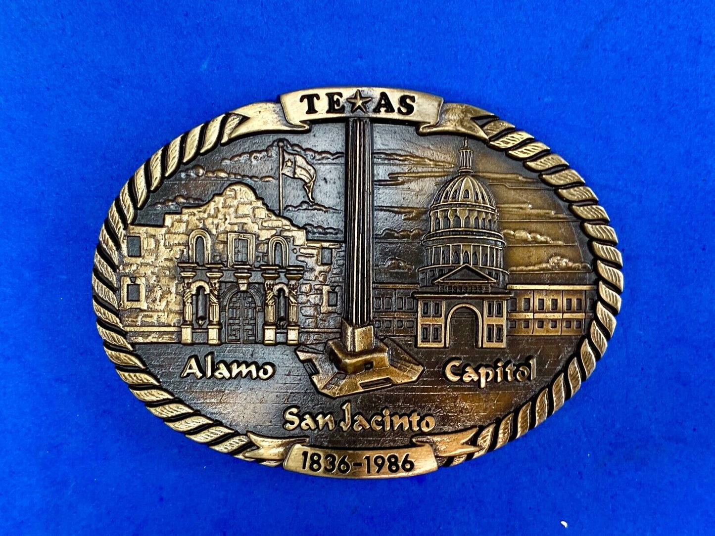 Vintage 1st edition TEXAS Sesquicentennial 1984 T.W. Baker Brass belt buckle