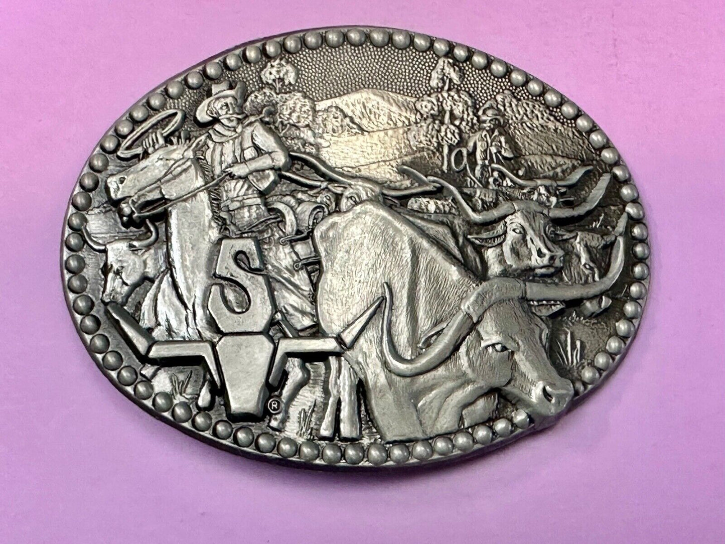Vintage ADM Zee Series Belt Buckle Cowboys Longhorn Cattle Drives Western