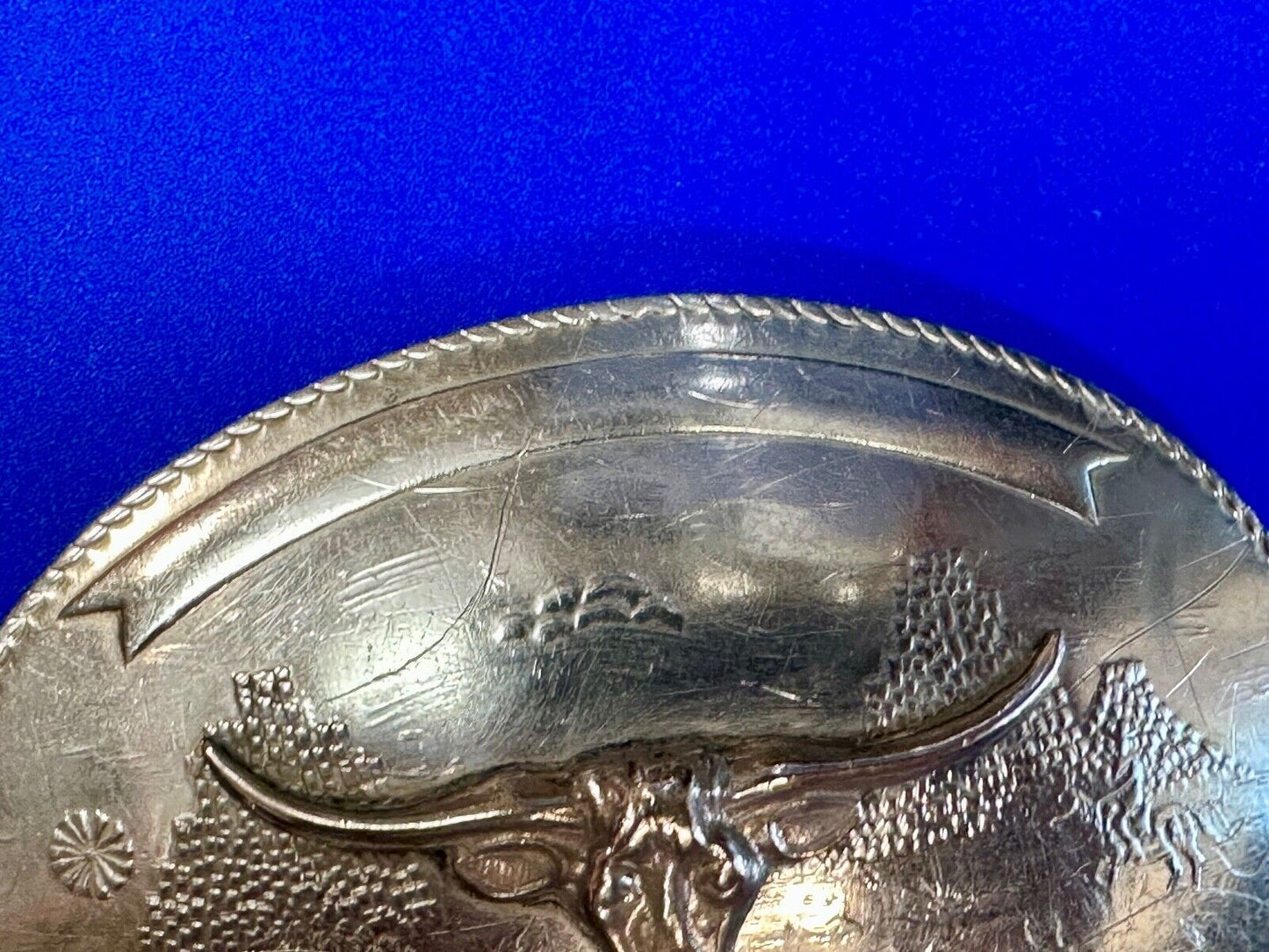 Texas longhorn - Vintage Artisan? two tone engraved award ribbon Belt Buckle