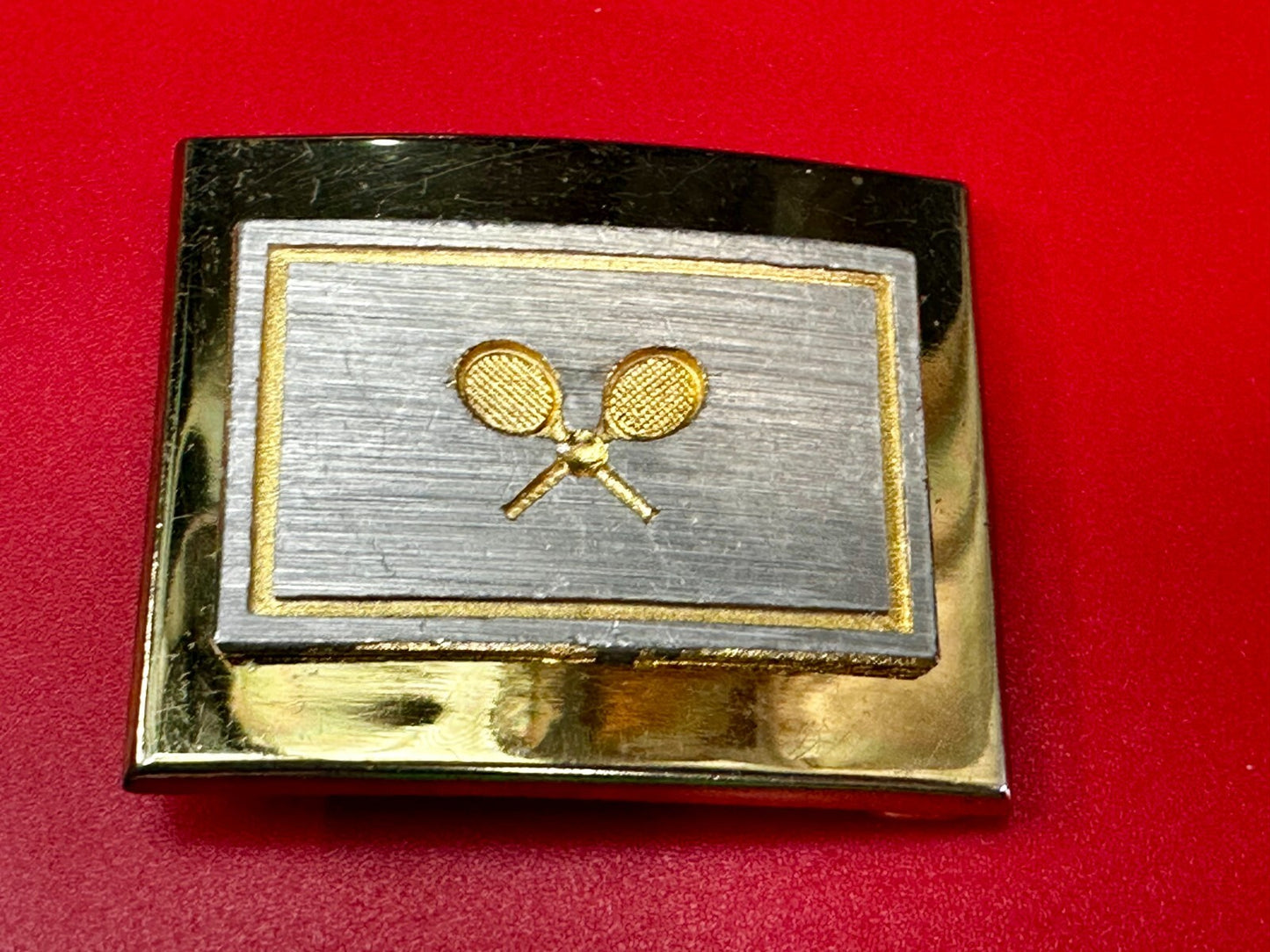 Tennis Racket Ball Sports Game Athlete Commemorative Gold Tone Small Belt Buckle