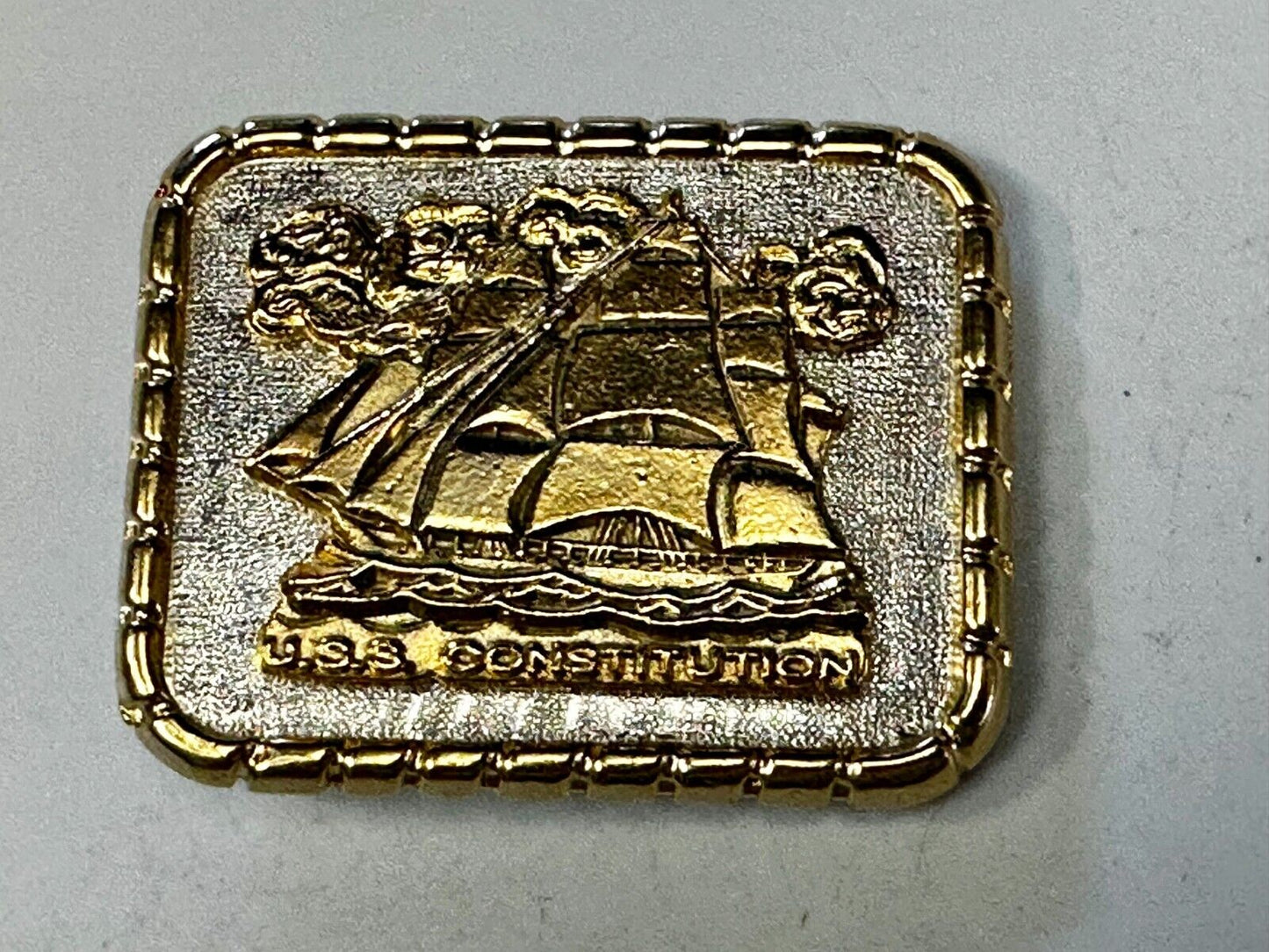 USS Constitution Masted Ship USA Small Two Tone Commemorative NOS Belt Buckle