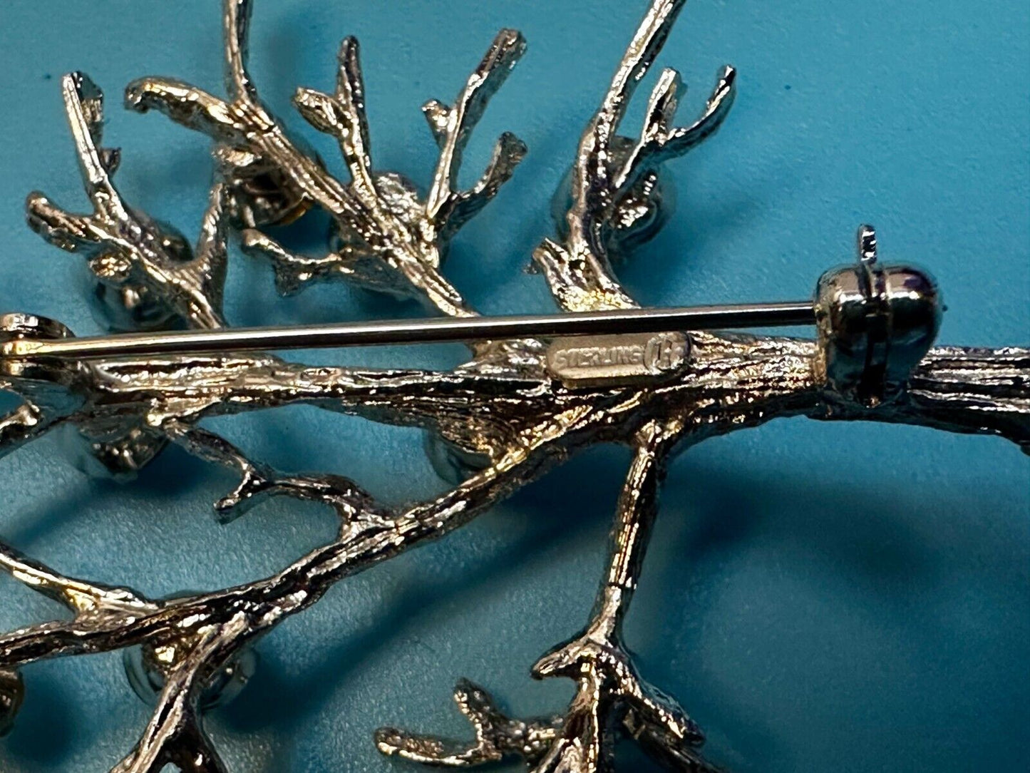 Tree Of Life Rhinestone Accented Vtg. 925 Sterling Silver Brooch - See Hallmark