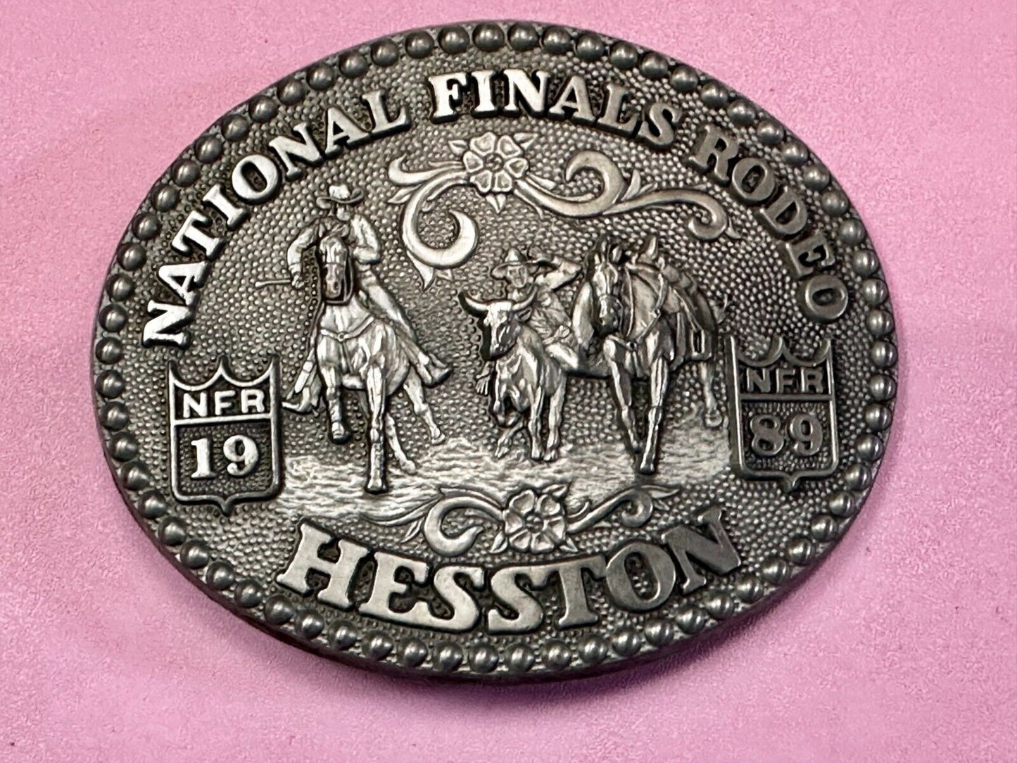 1989 ADM Hesston NFR National Finals Rodeo Cowboys Western Belt Buckle