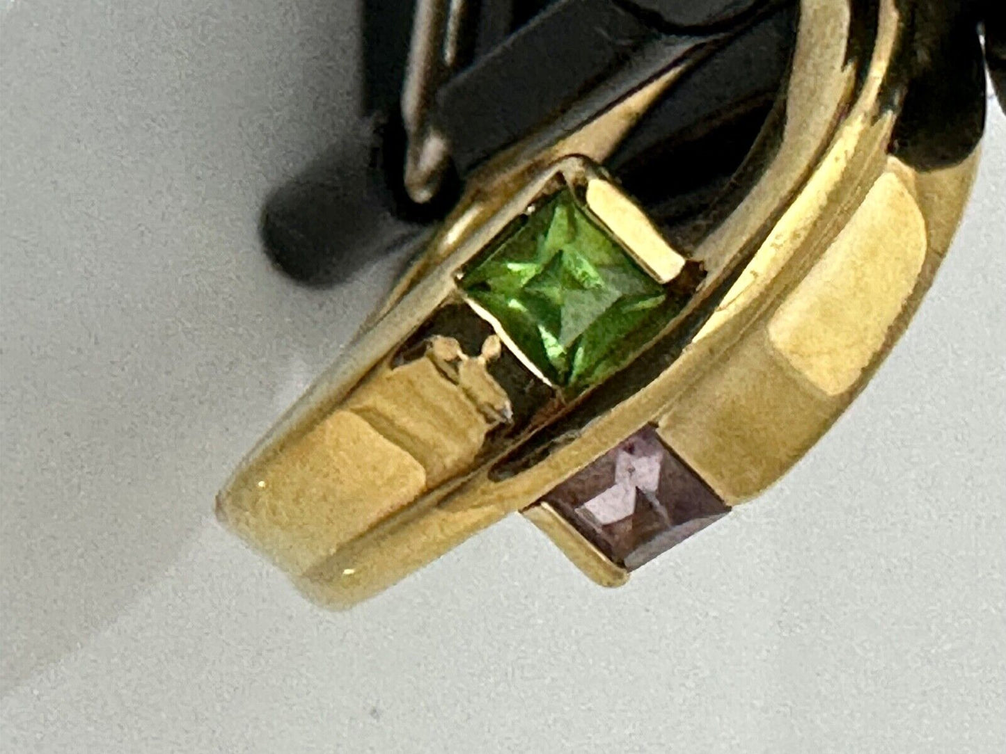 18K Gold Amethyst Peridot Princes Cut Channel Set Modern Wrap Ring Sz 6 3.05g
