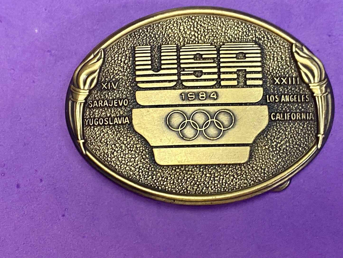 1984 Usa Olympics United States Olympic Committee Torch Logo La Ca Belt Buckle