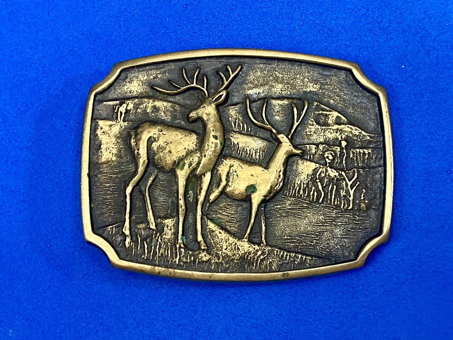 Vintage 1978 Deer in nature BTS solid Brass belt buckle