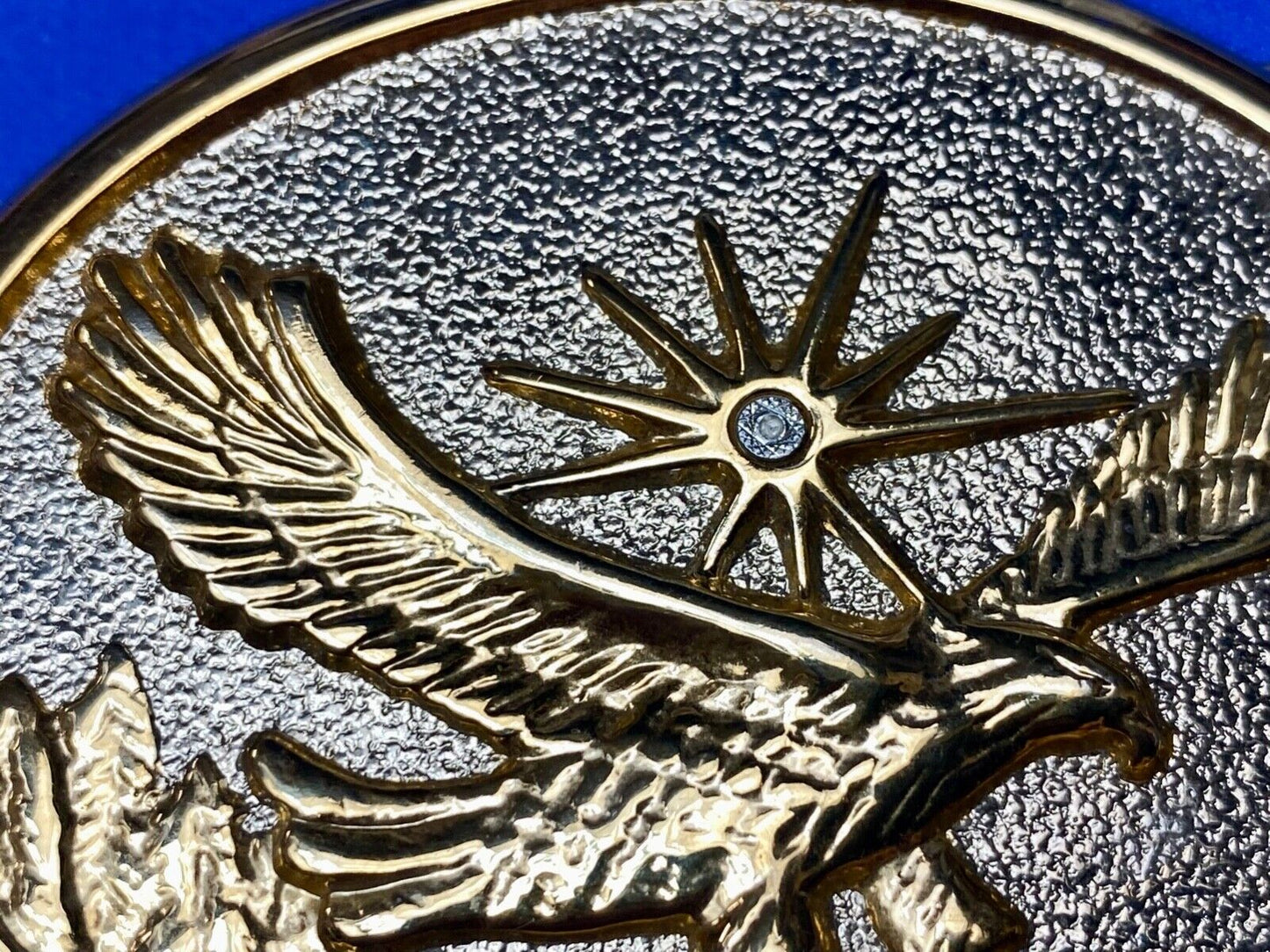Vintage Eagle Flying Over Mountains With Sunburst two tone belt buckle