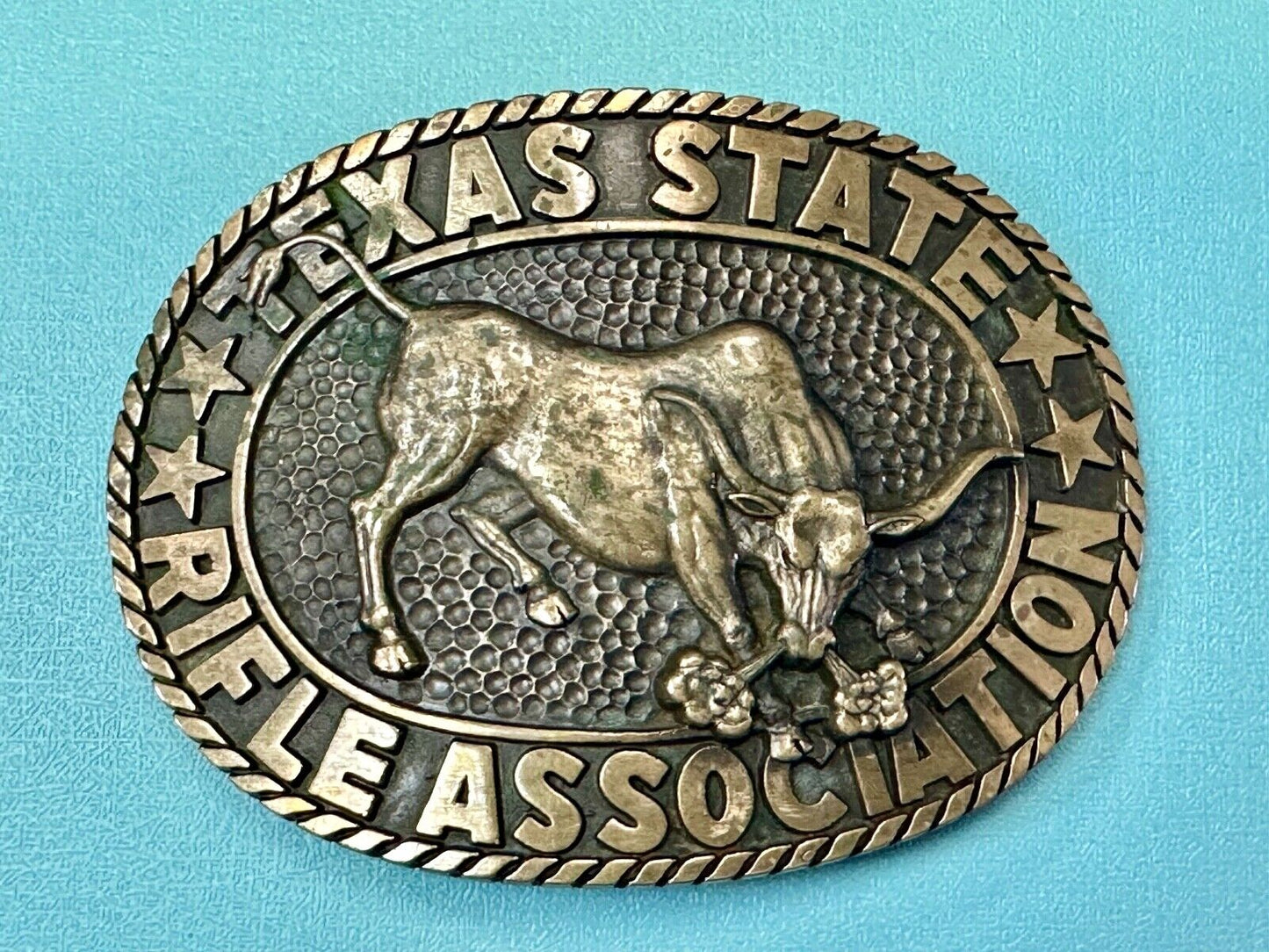 Texas State Rifle Association Charging longhorn Hunting Norman Co. belt buckle