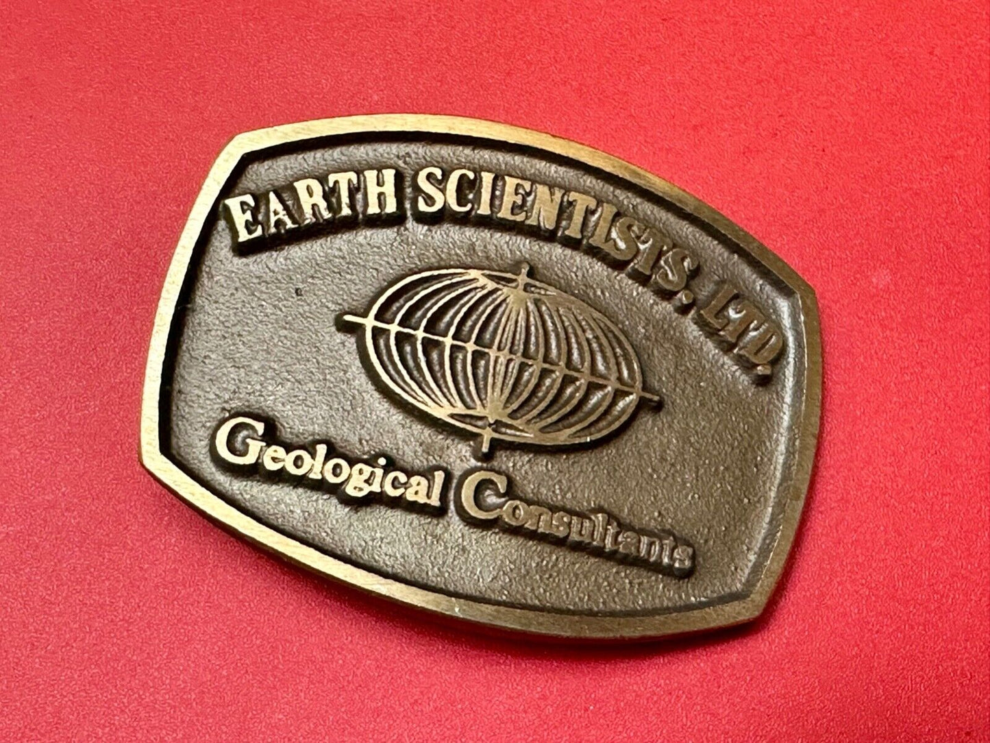 Vintage Earth Scientists LTD 0 Geological Consultants advertising belt buckle