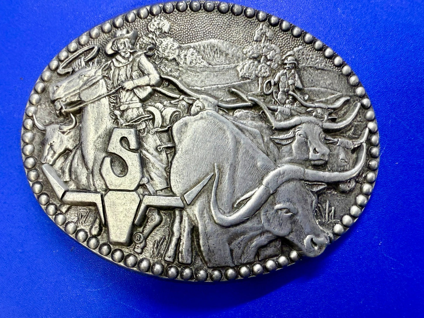 Vintage Cowboy Cattle Drive Belt Buckle 3.75" X 2.75" Pewter Zee Series by ADM