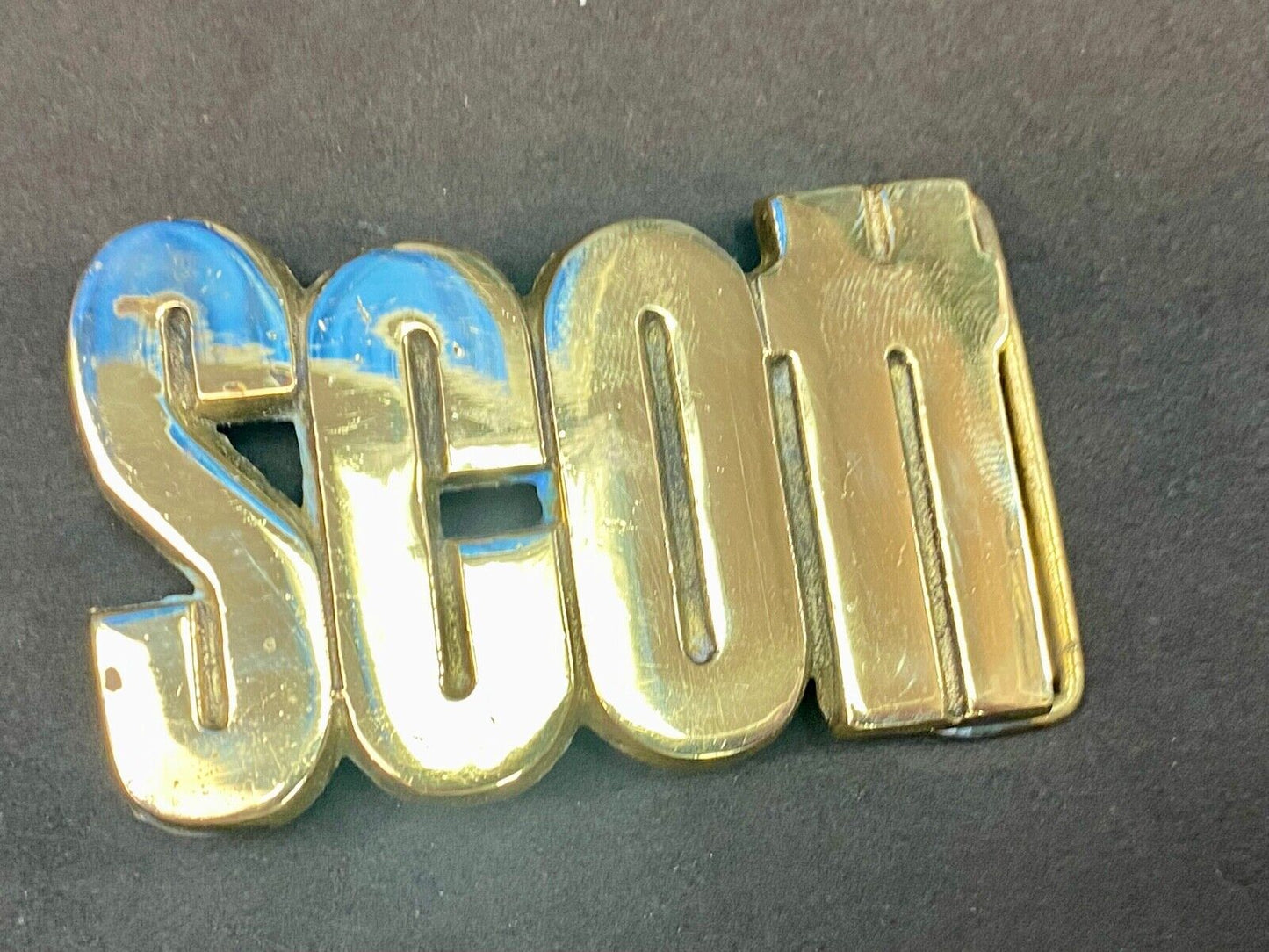 Vintage 70'S Baron Buckle Co Scott Cut-Out Name Belt Buckle - Solid Brass