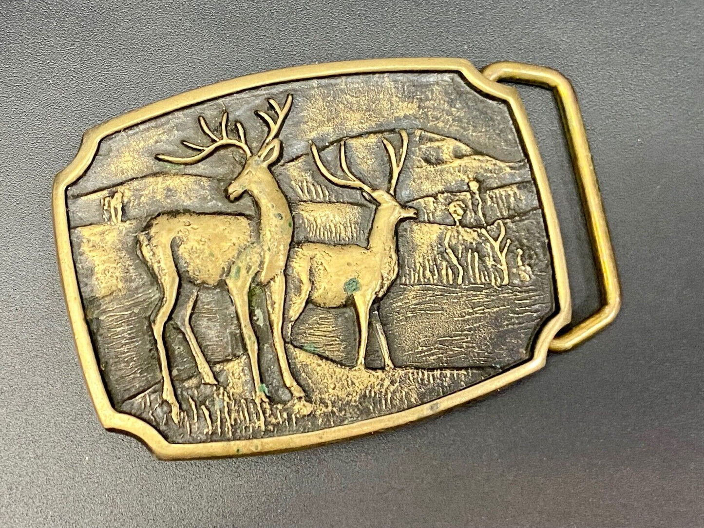 Vintage 1978 Deer in nature BTS solid Brass belt buckle