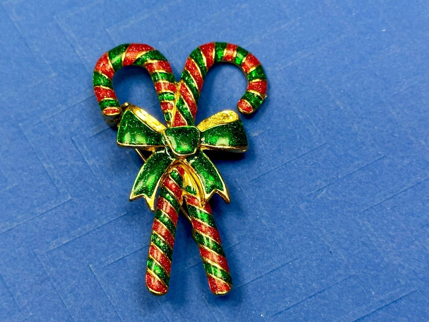 Vintage Candy Cain Pair with bow Christmas Holliday Brooch by AAI