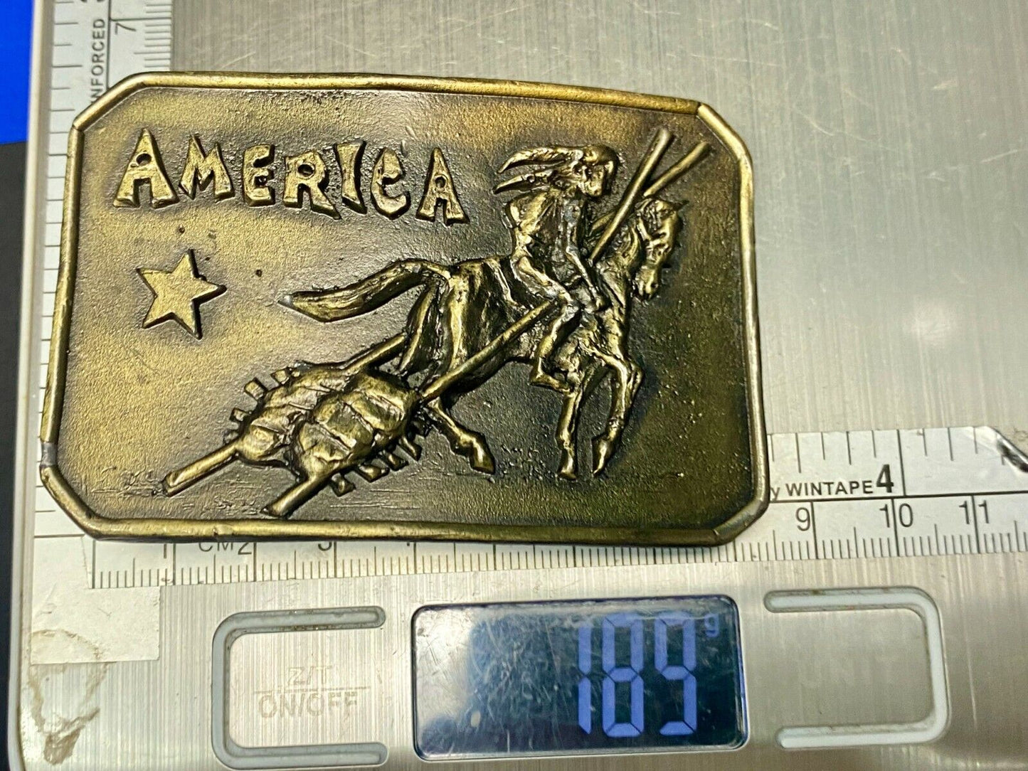 Vintage 1973 Lewis Buckle Co. Chicago Belt Buckle. America Indian On His Horse