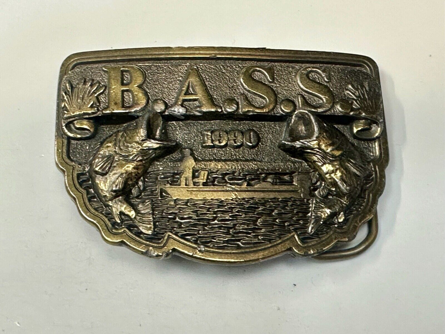1990 BASS Bass Anglers Sportsman Society Fishing Dual Jumping Fish belt buckle