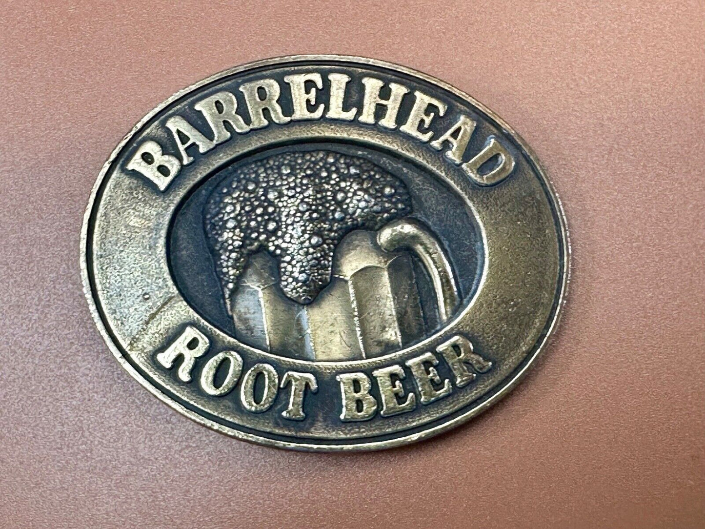 BARRELHEAD ROOT BEER MUG SODA ADVERTISING VINTAGE 1970's BELT BUCKLE by ADVOR