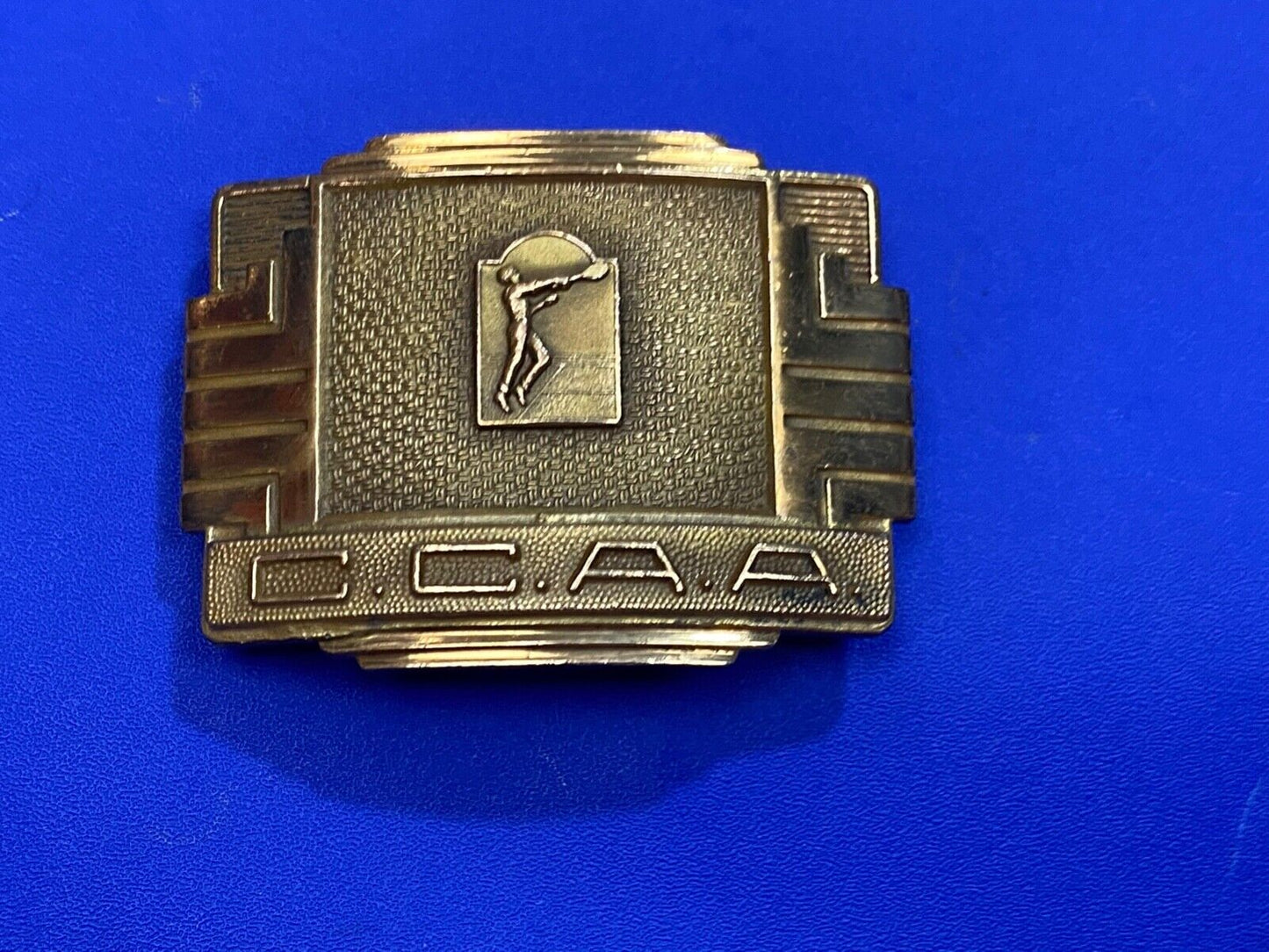 Vintage 1950 CCAA Tennis Award Trophy - Invisible brand, USA made belt buckle