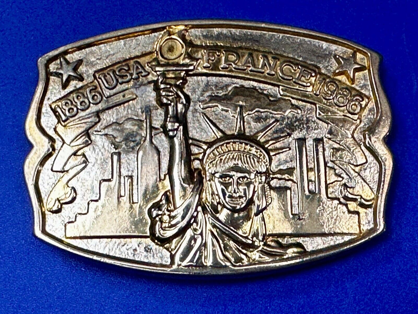 USA France Lady Liberty Statue Commemorative two tone Hammond Mint Belt Buckle