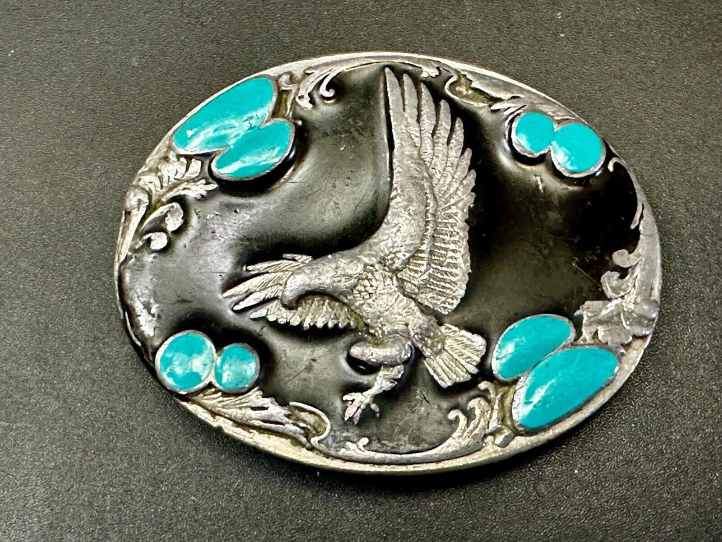 American Eagle Fly High Great Spirit Turquoise Cowboy Belt Buckle Sikiyou H-7