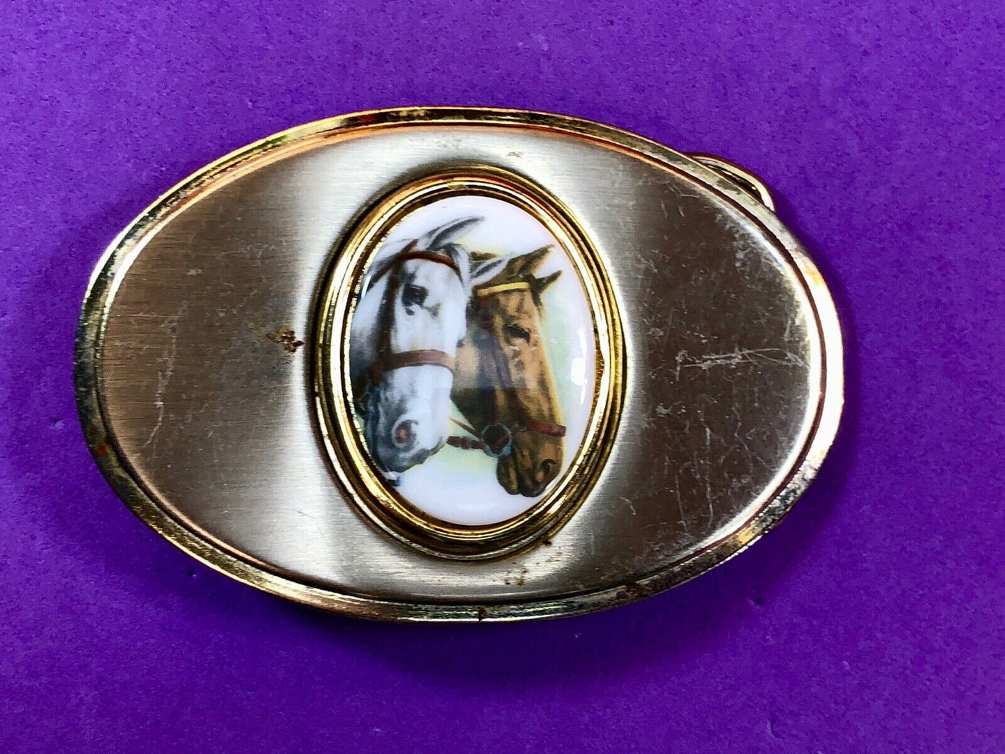 Vintage Dual Two Horse Head Bust Figure picture centerpiece western belt buckle
