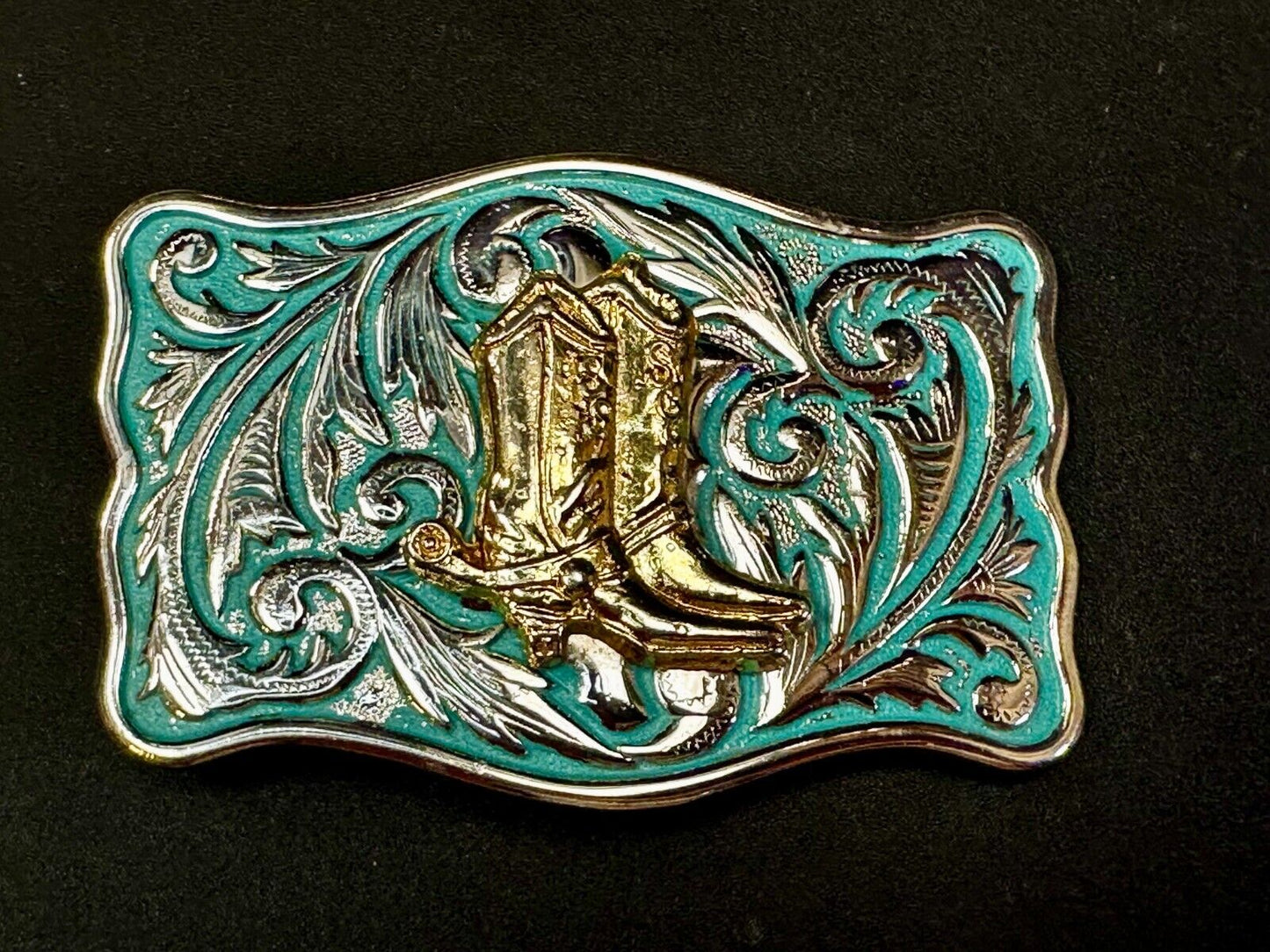 Beautiful Cowboy Cowgirls Boots Shoes Swirl Flower Western Framed Belt Buckle