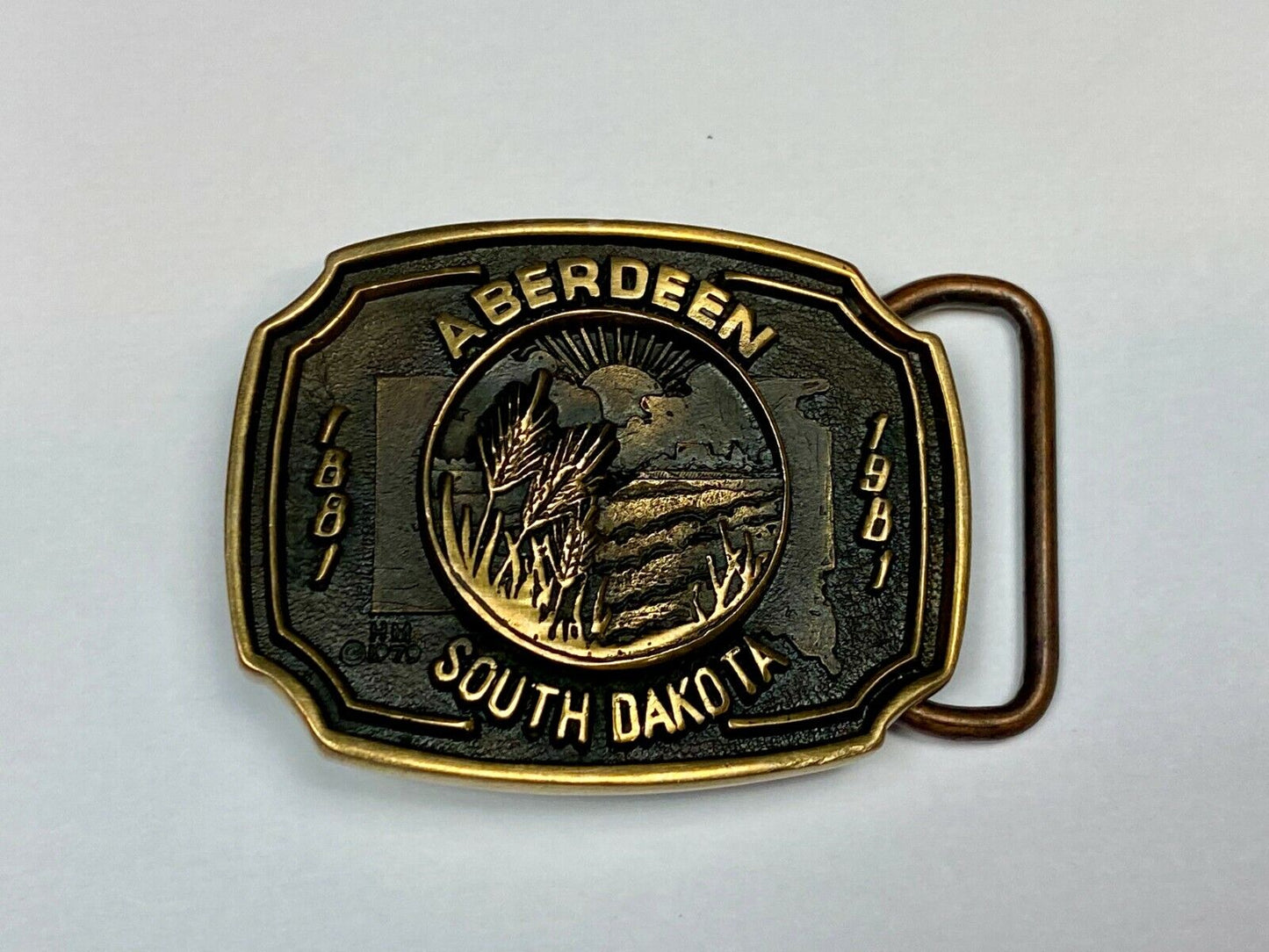 Vintage 1979 Aberdeen South Dakota 1889 Heritage Mint Solid Brass Belt Buckle