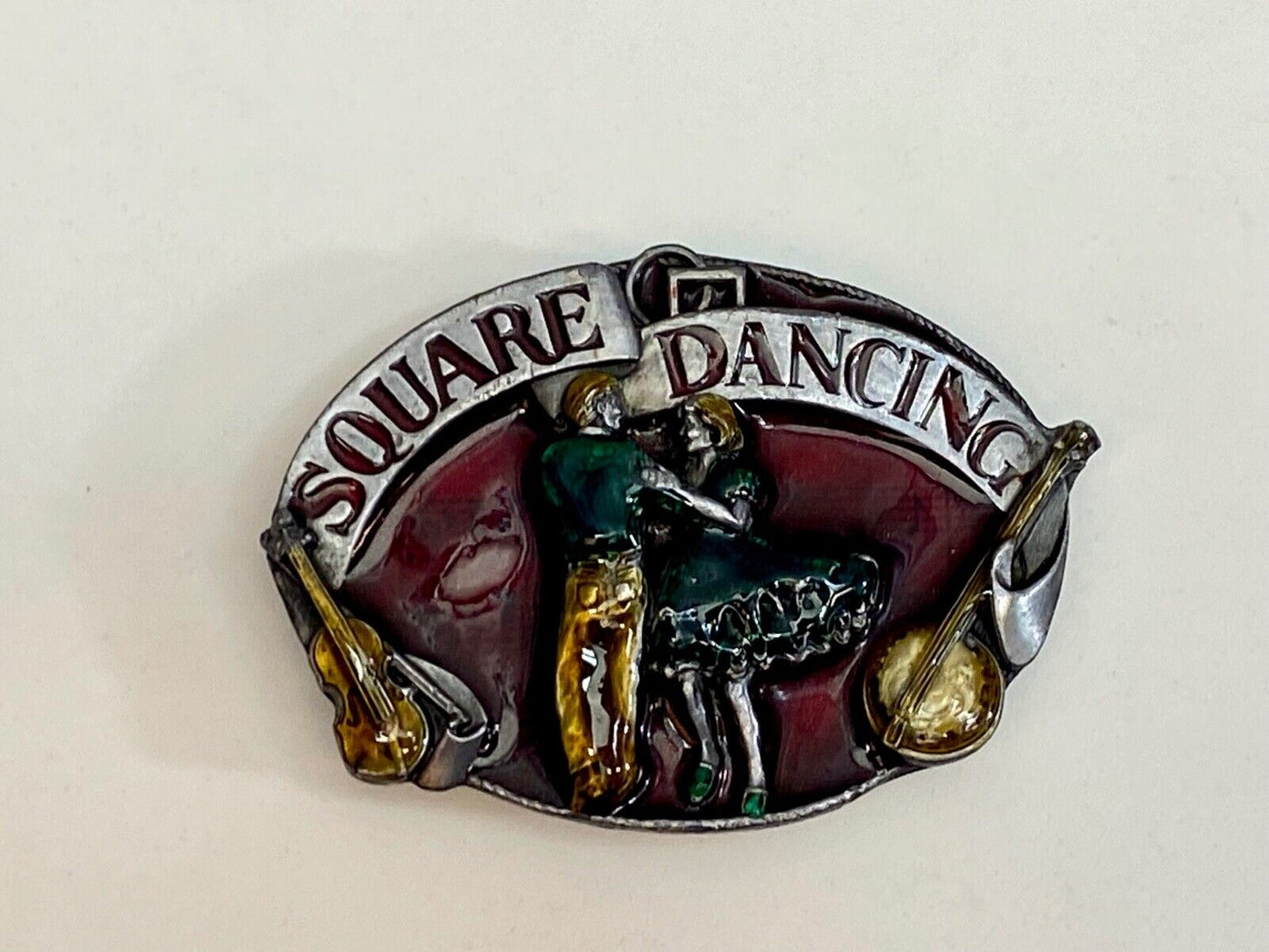 Vintage 1980'S Romantic Couple Square Dancing Music Belt Buckle By Siskiyou