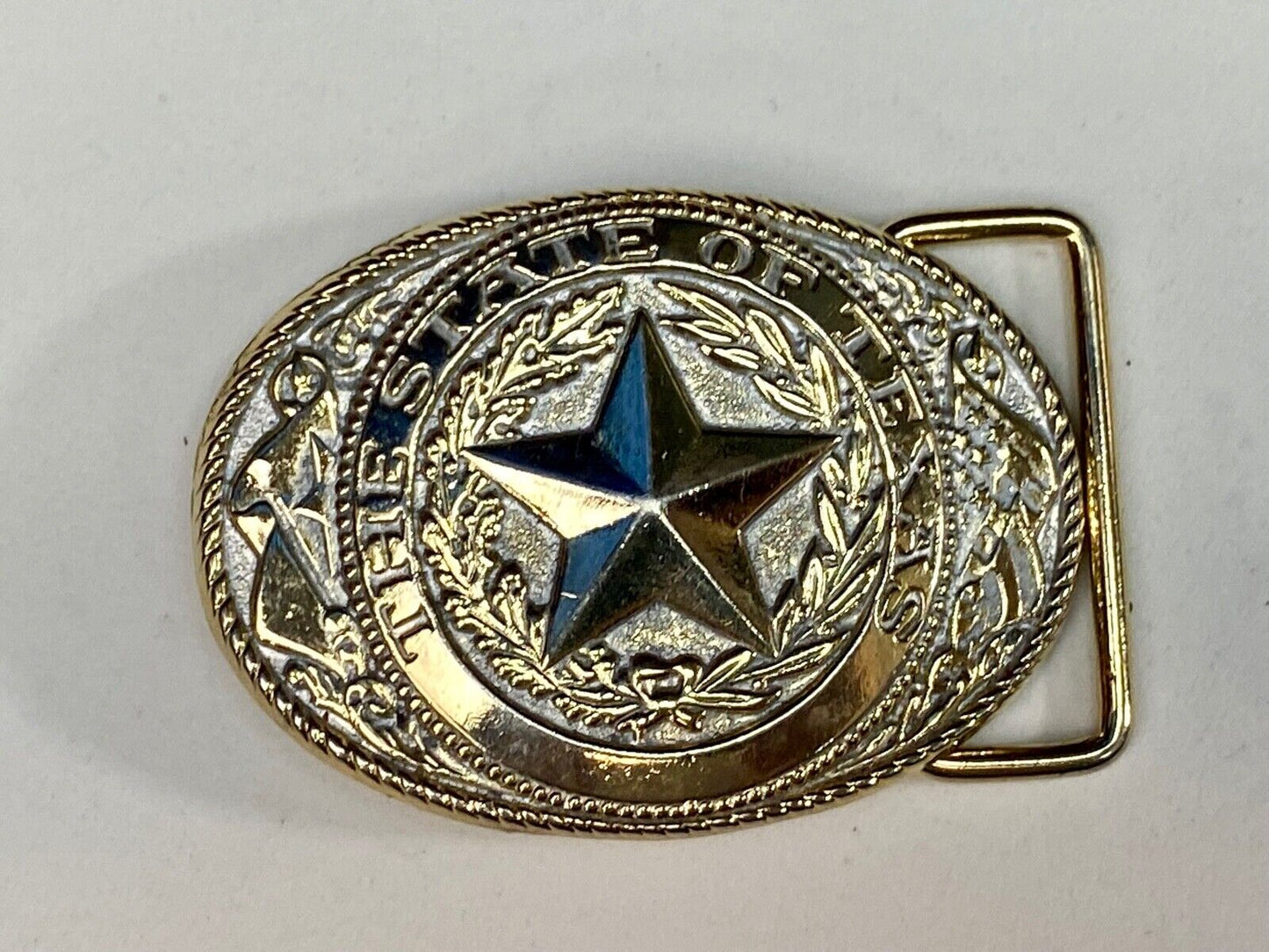 The Great State Of Texas Star Commemorative Gold & Cream Color Belt Buckle