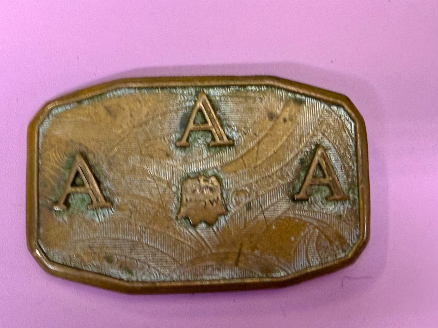Three Letter AAA Logo Symbol Unknown? WOW Co Antique Hook-Fast Belt Buckle
