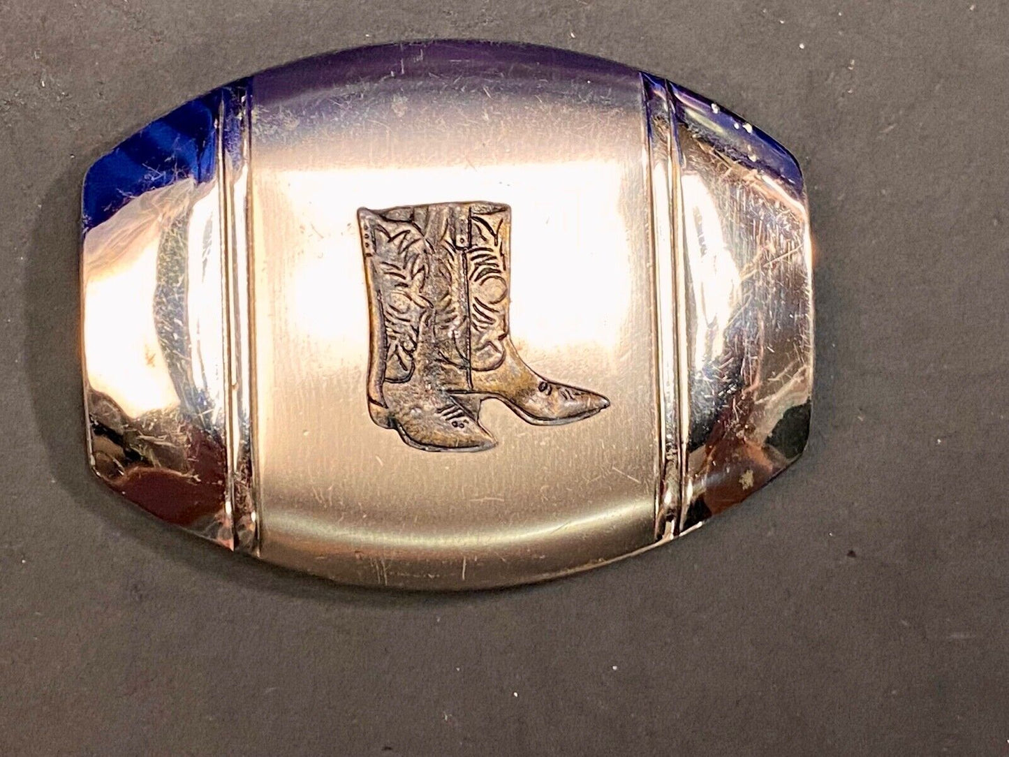 Vintage Cowboy Boots Centered On Western Oval Belt Buckle
