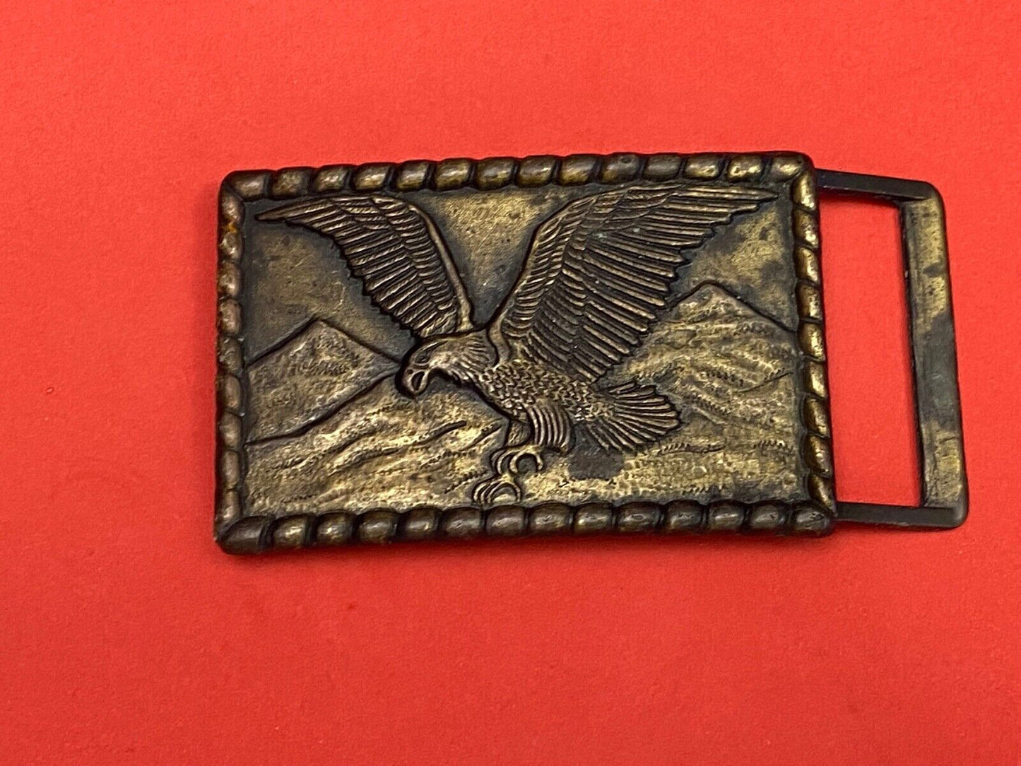 Hunting, Diving Flying Patriotic Eagle Over Mountain Range Belt Buckle