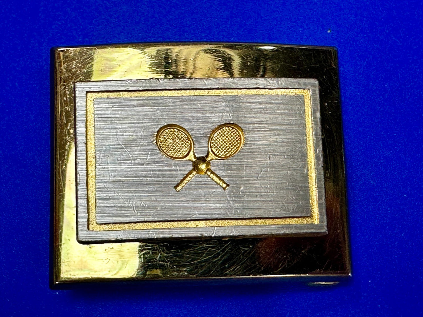 Tennis Racket Ball Sports Game Athlete Commemorative Gold Tone Small Belt Buckle