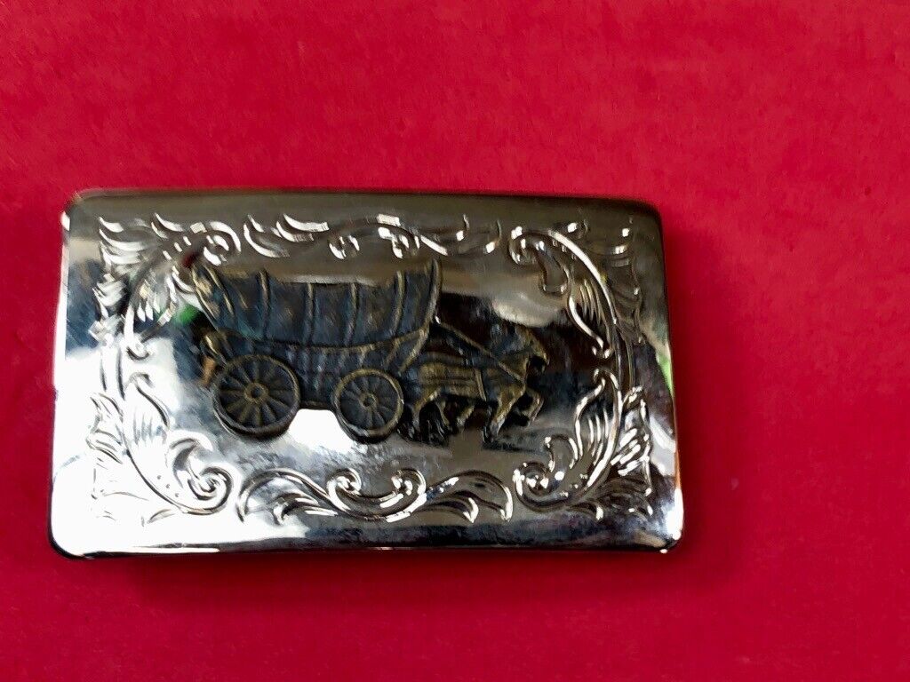 USA made vintage Covered Wagon Mixed Metal Stand out belt buckle