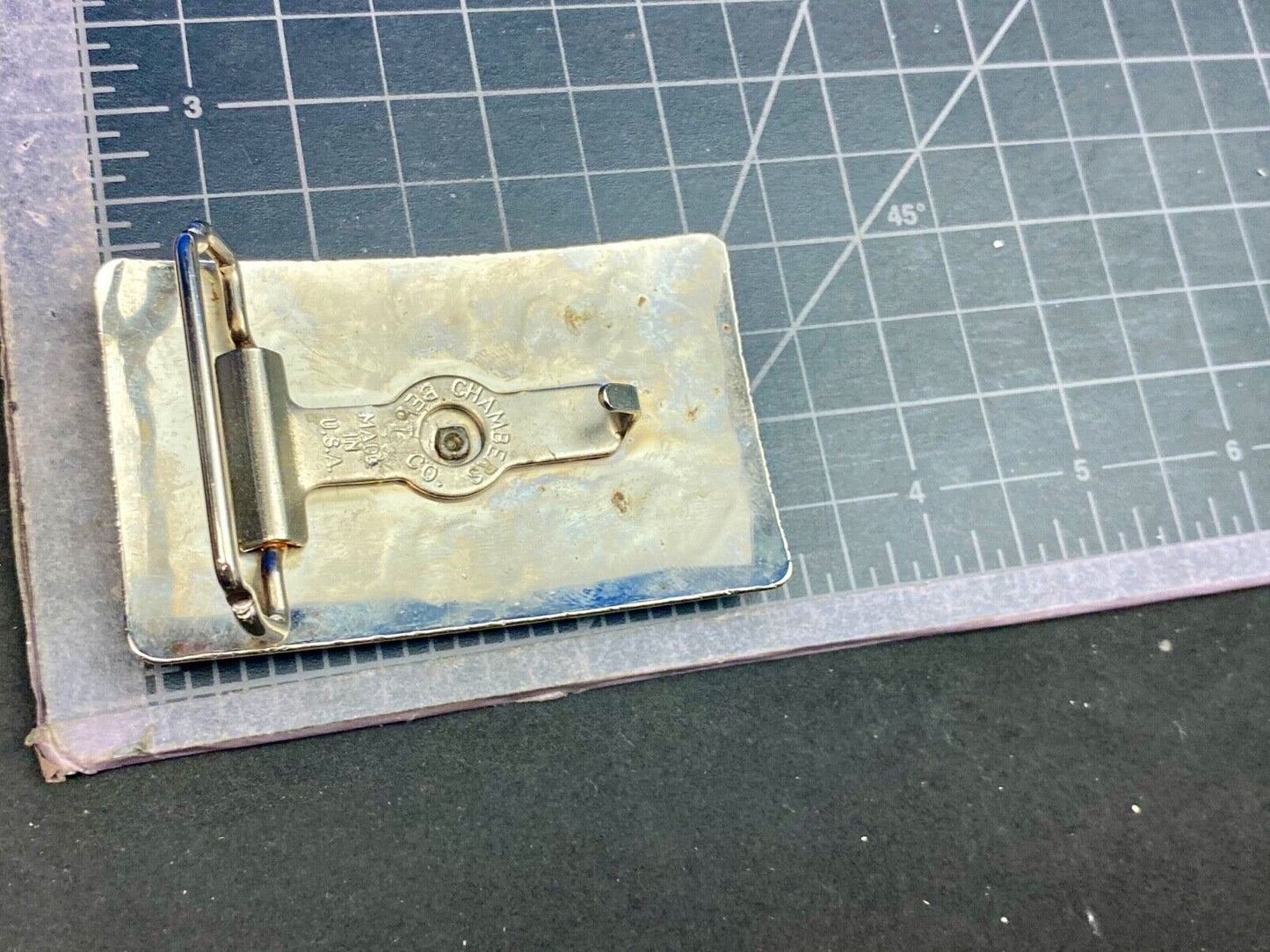 Vintage Chambers western Saddle Belt Buckle with cattle branding symbols