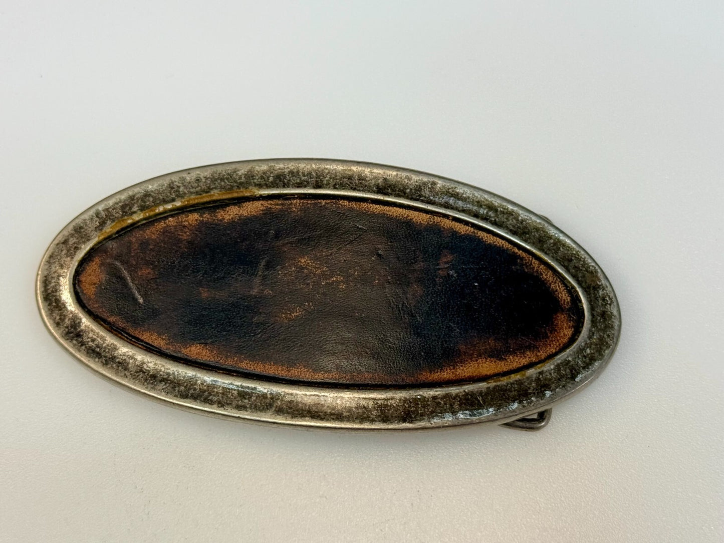 4.5" Wide Retro Simple Plain Faux Leather on Metal Silver Color Belt Buckle
