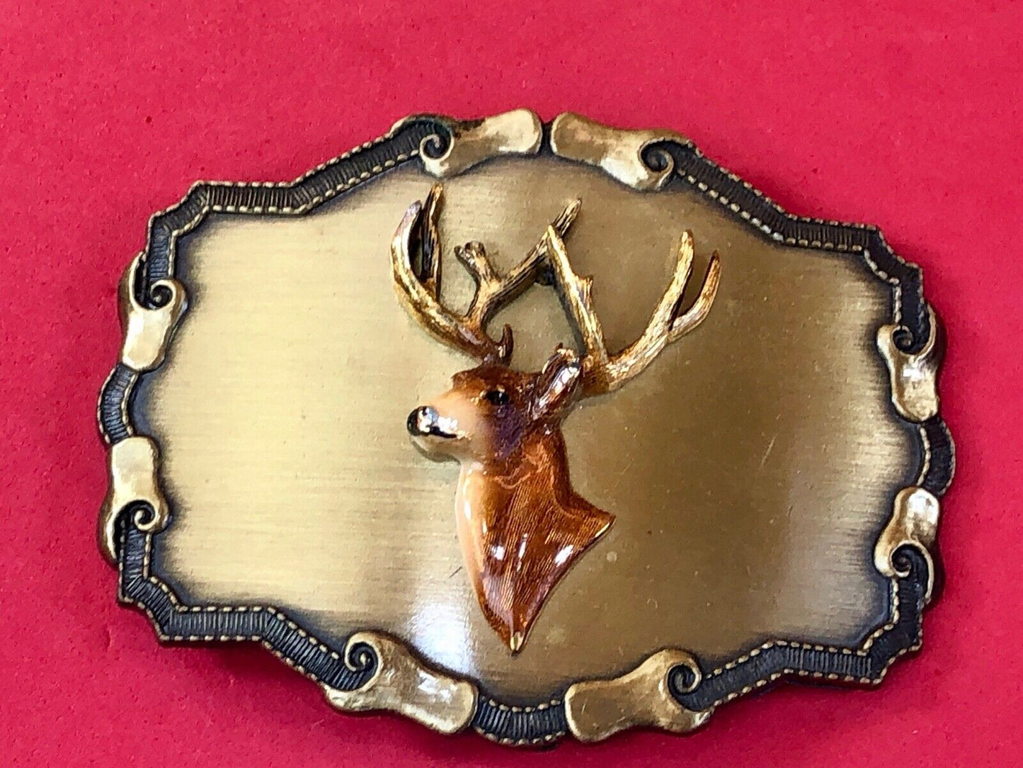Vintage 1977 Raintree deer antlers belt buckle Hunting gift Western framed