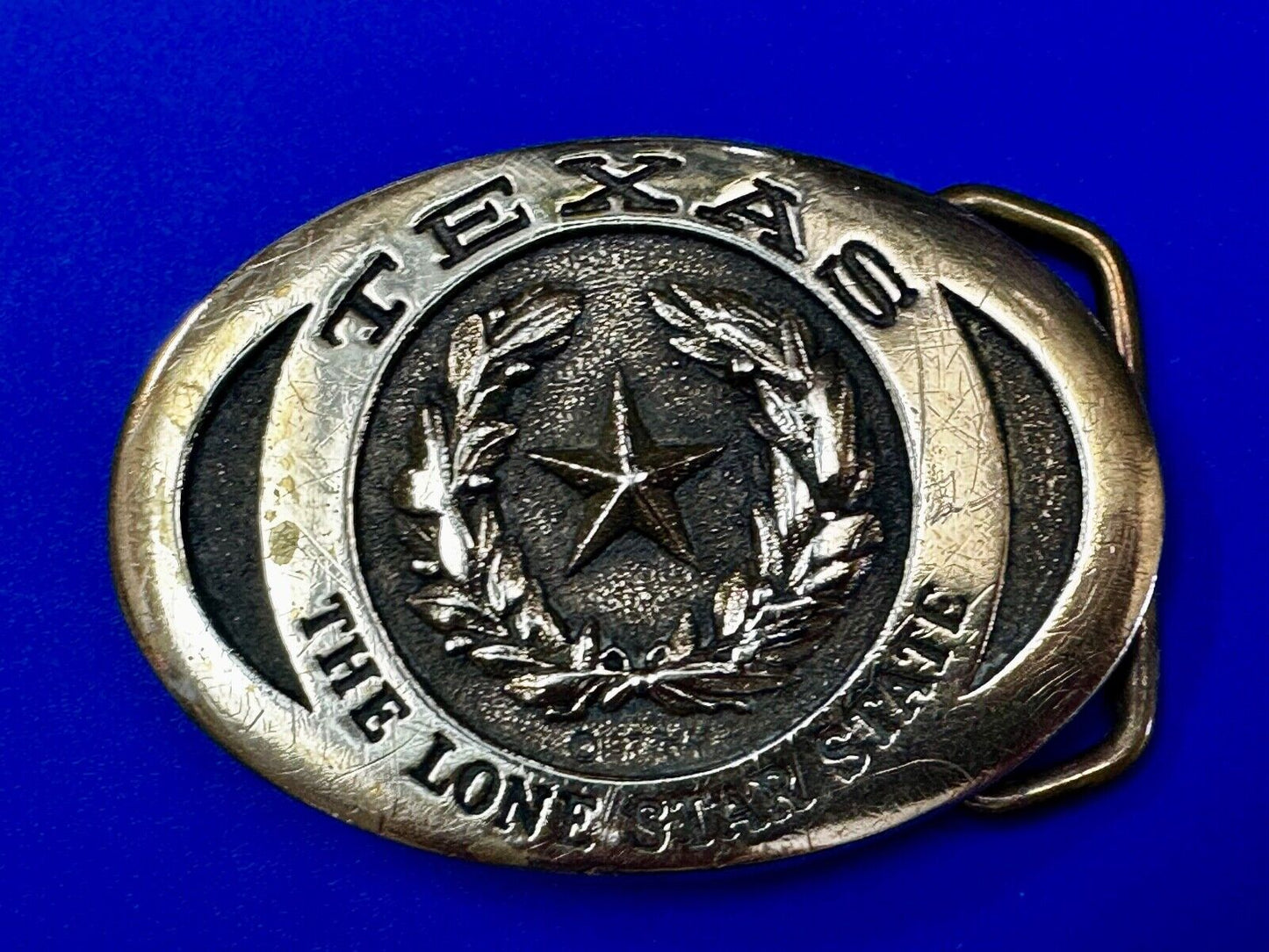 The Great State of Texas Lone Star State Solid Brass 1970s Belt Buckle