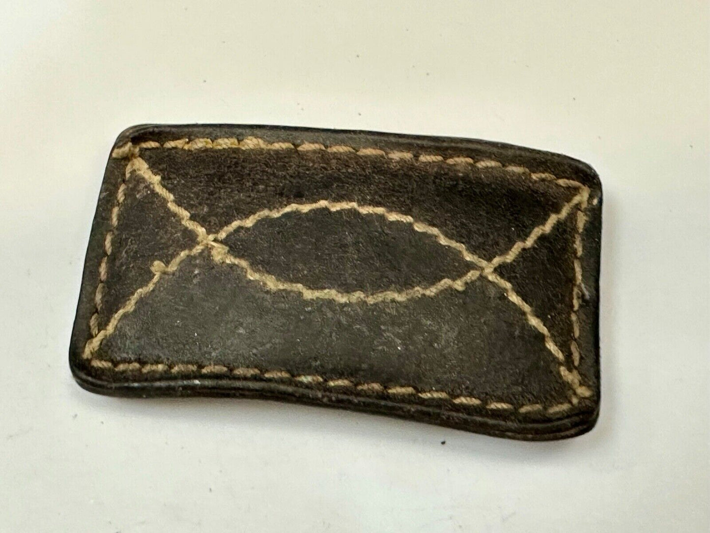 Vintage brown leather stitched Belt Buckle - to wear or restore
