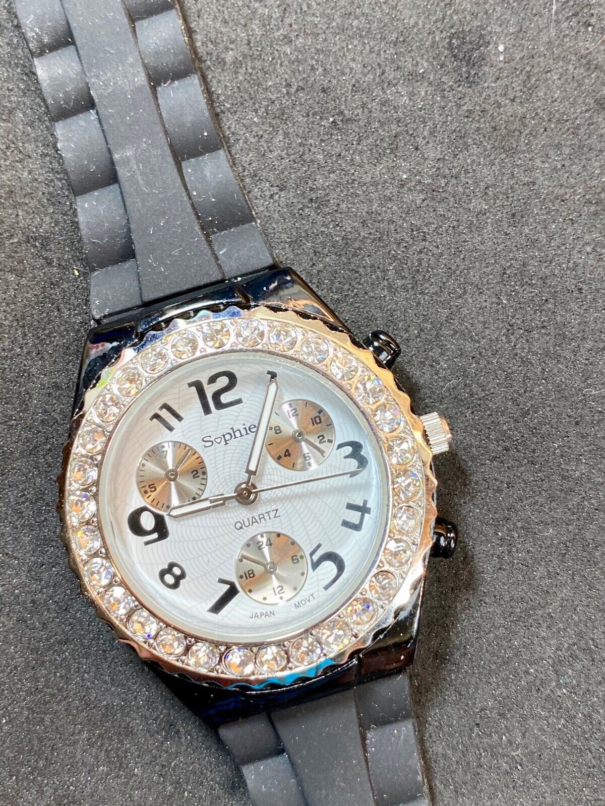 Black Band Rhinestone Accented Women's Sophie Watch - Fresh Battery