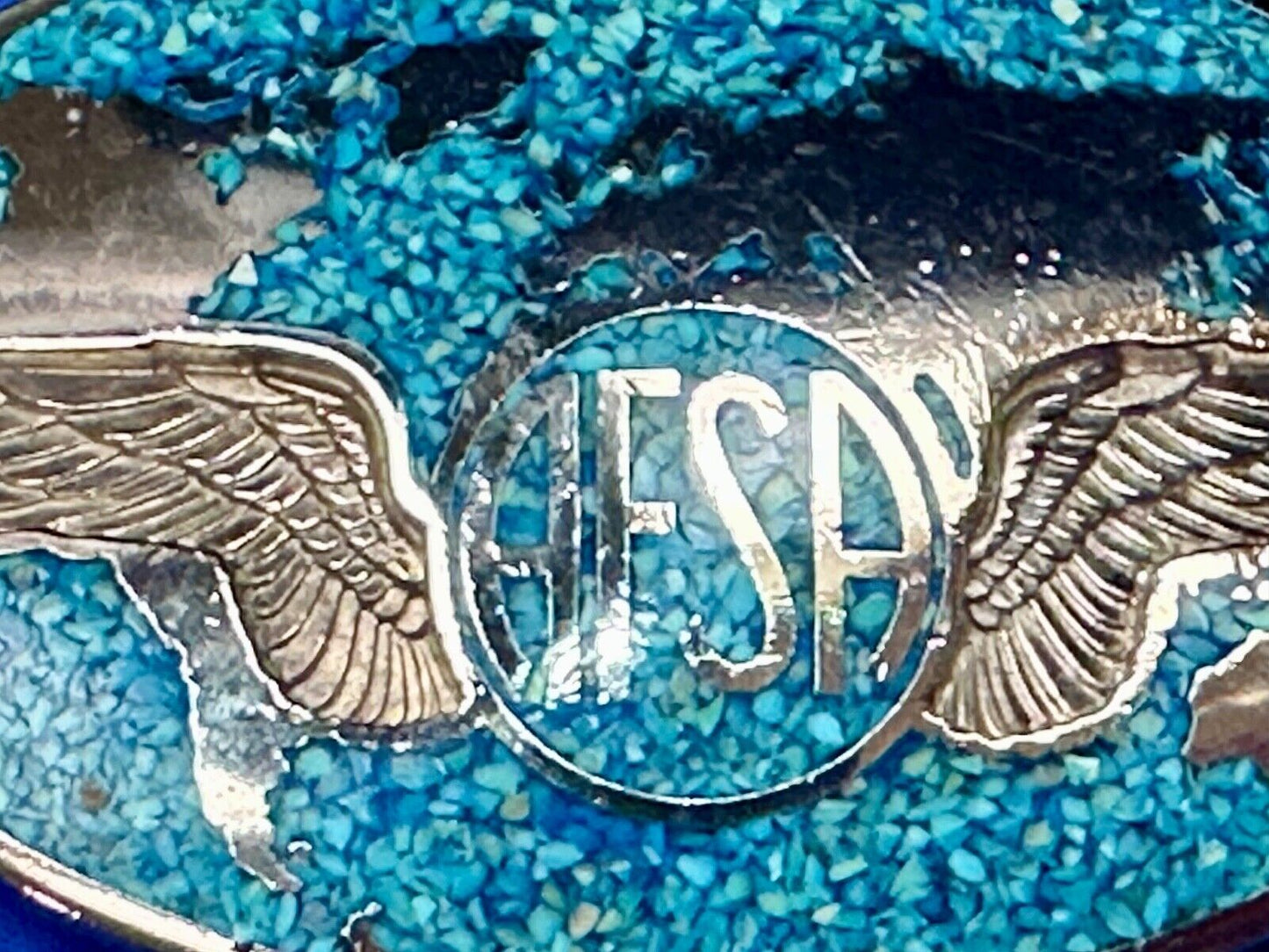 Air Force Sergeants Association AFSA Turquoise Chip inlaid oval belt buckle