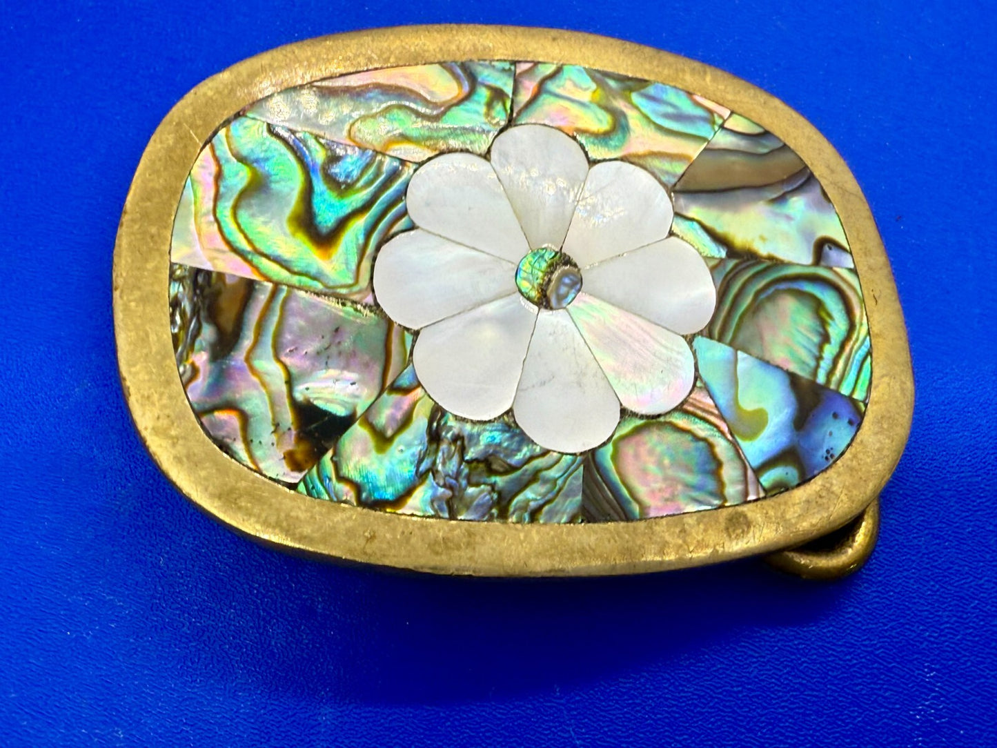 Beautiful Flower - Inlay Inlaid Mother Of Pearl And Abalone Shell Belt Buckle