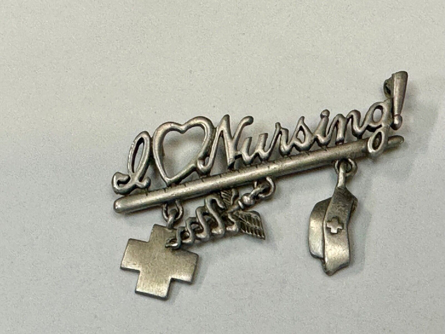 (Heart) Love Nursing!~Dangling vintage Charm Brooch Signed JJ