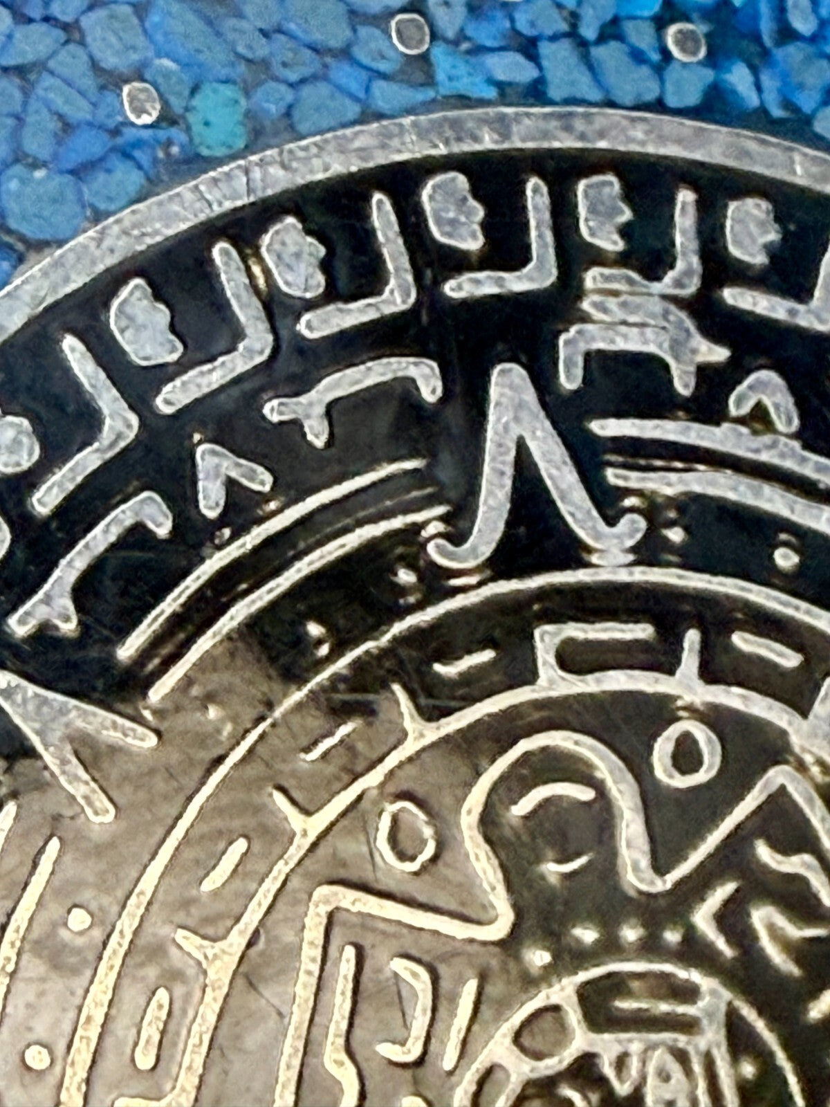 Aztec Mayan Calendar Turquoise Chip Inlay Tribal Art Belt Buckle Mexico Made