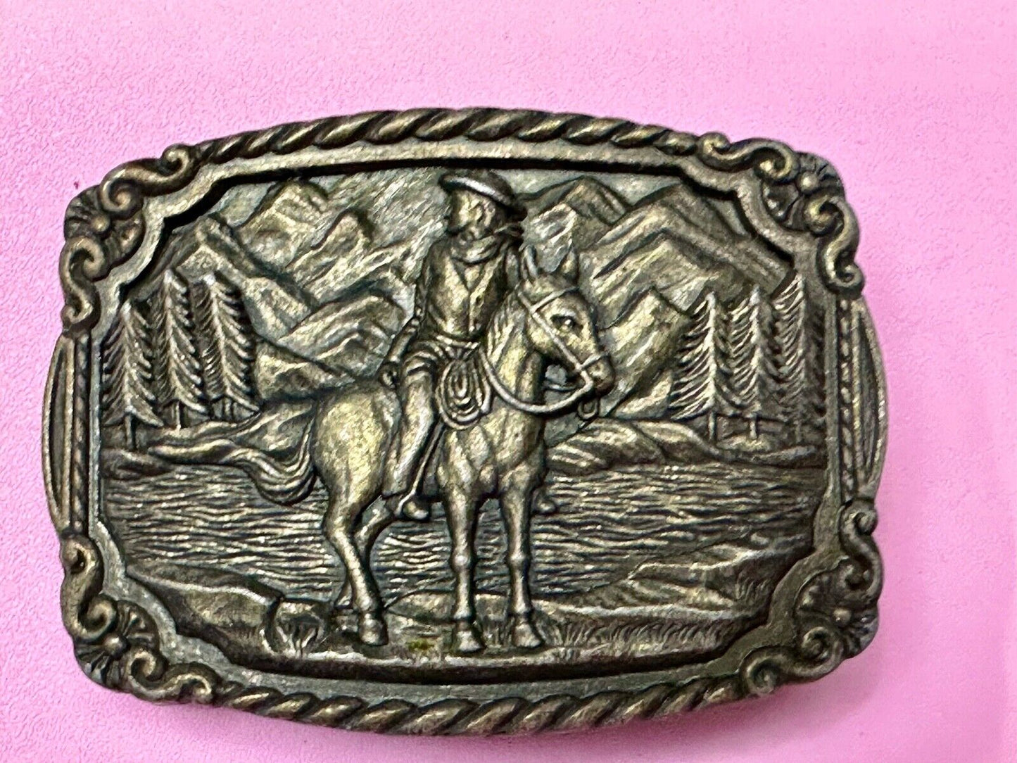 Vintage Cowboy on Horseback Dress Style Clamp down Belt Buckle