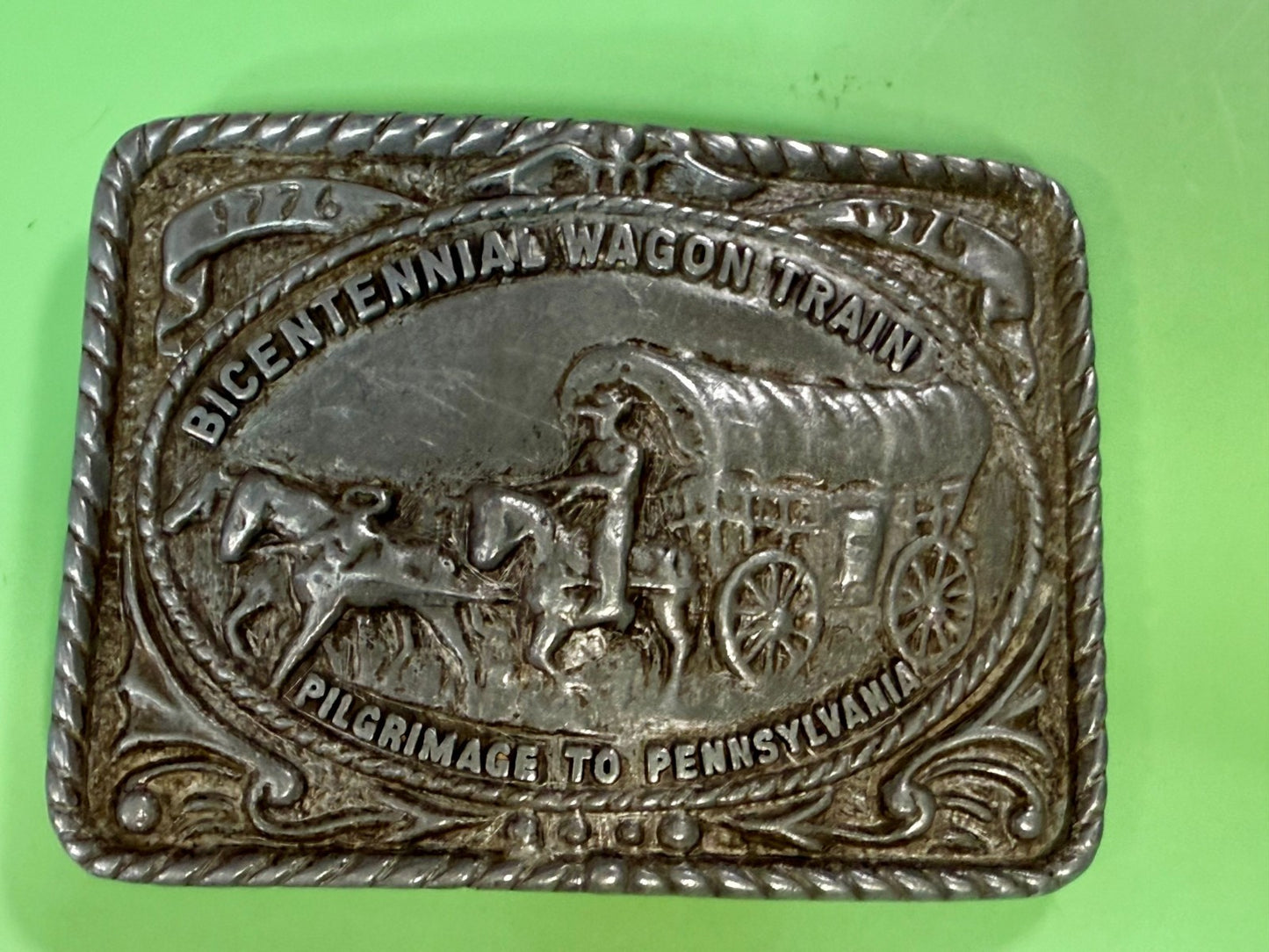 Bicentennial Wagon Train Pilgrimage to Pennsylvania 1776-1976 Belt Buckle